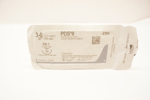 Ethicon Z305 3-0 PDS II Polydioxanone Stre RB-1 17mm 1/2c Taper, 27inch (x)