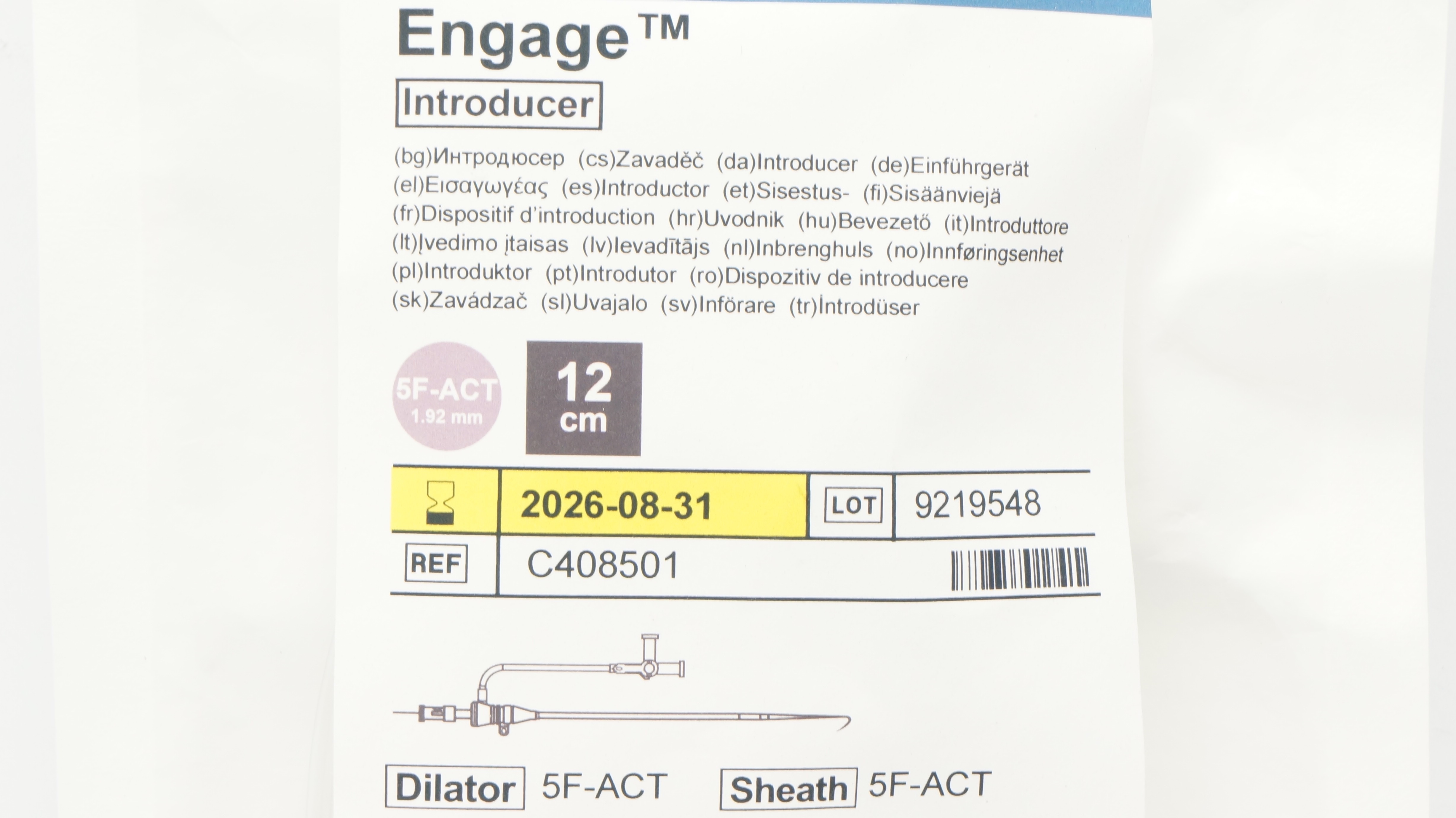 Abbott C408501 Engage Introducer 5F-ACT- Dilator, Sheath 12cm x .035inch