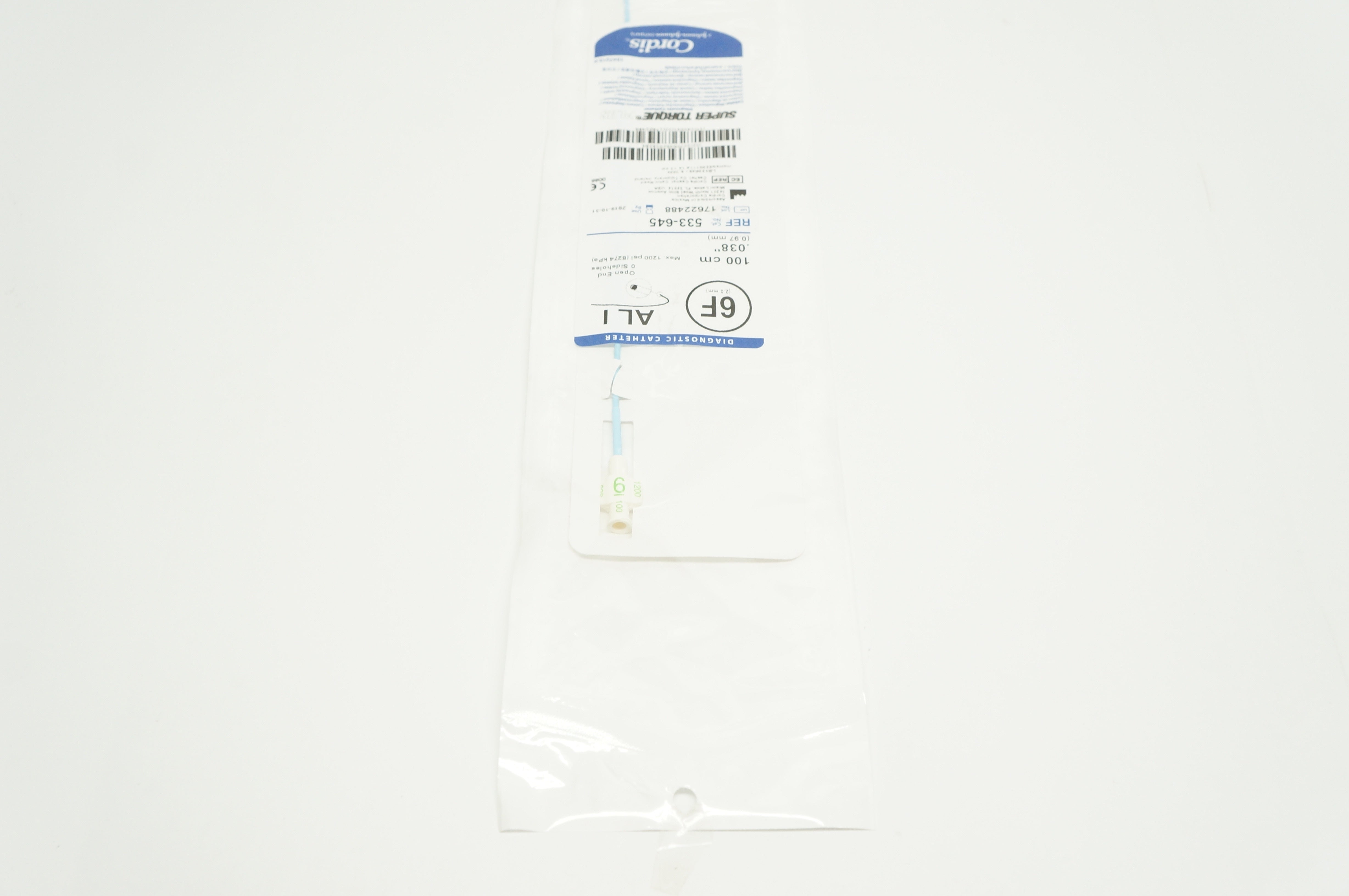 Cordis 533-645 Diagnostic Cath. 6F x .038inch, AL I (x)