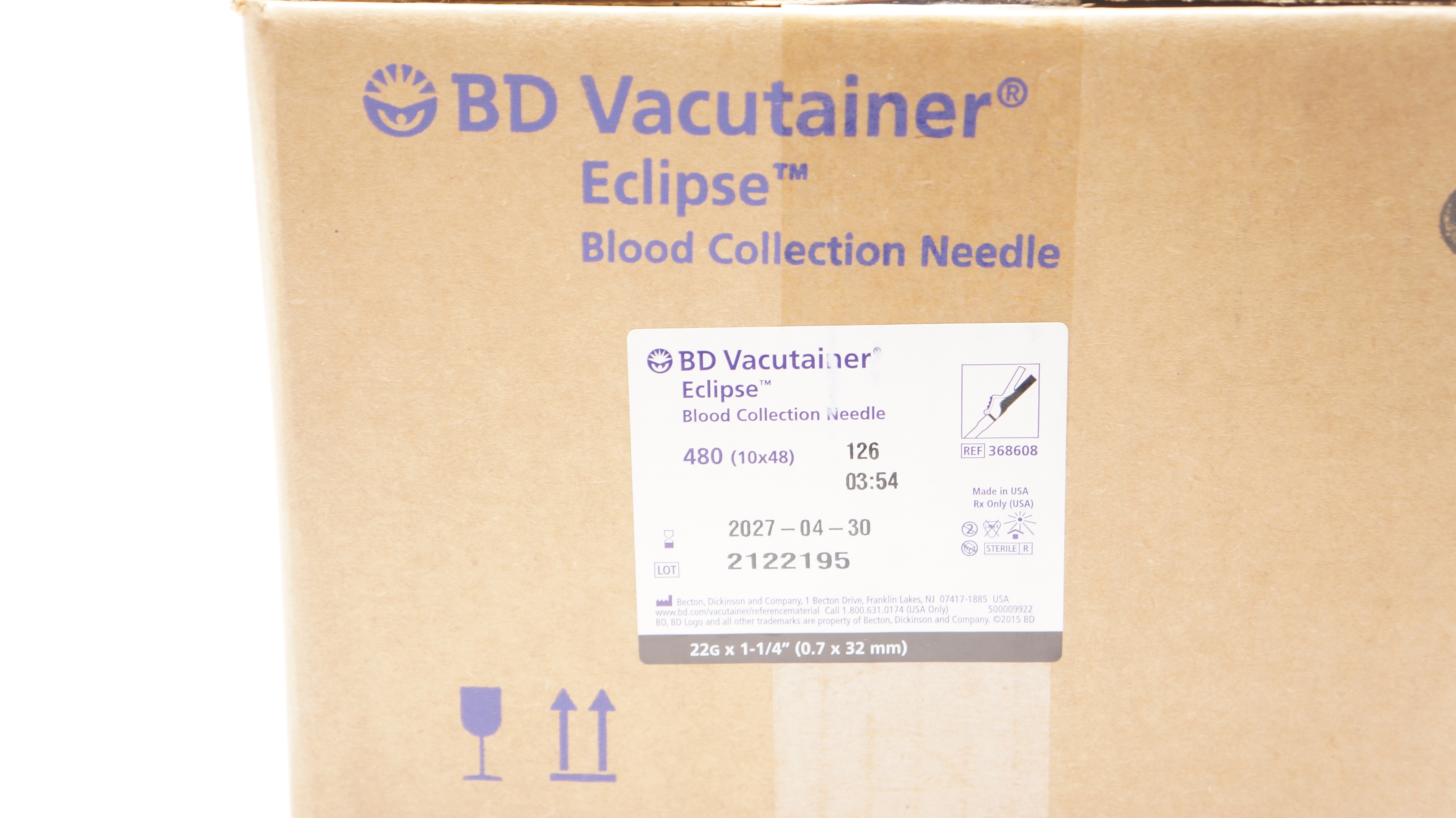 BD 368608 Vacutainer Eclipse Blood Collection Ndle 22G x 1-1