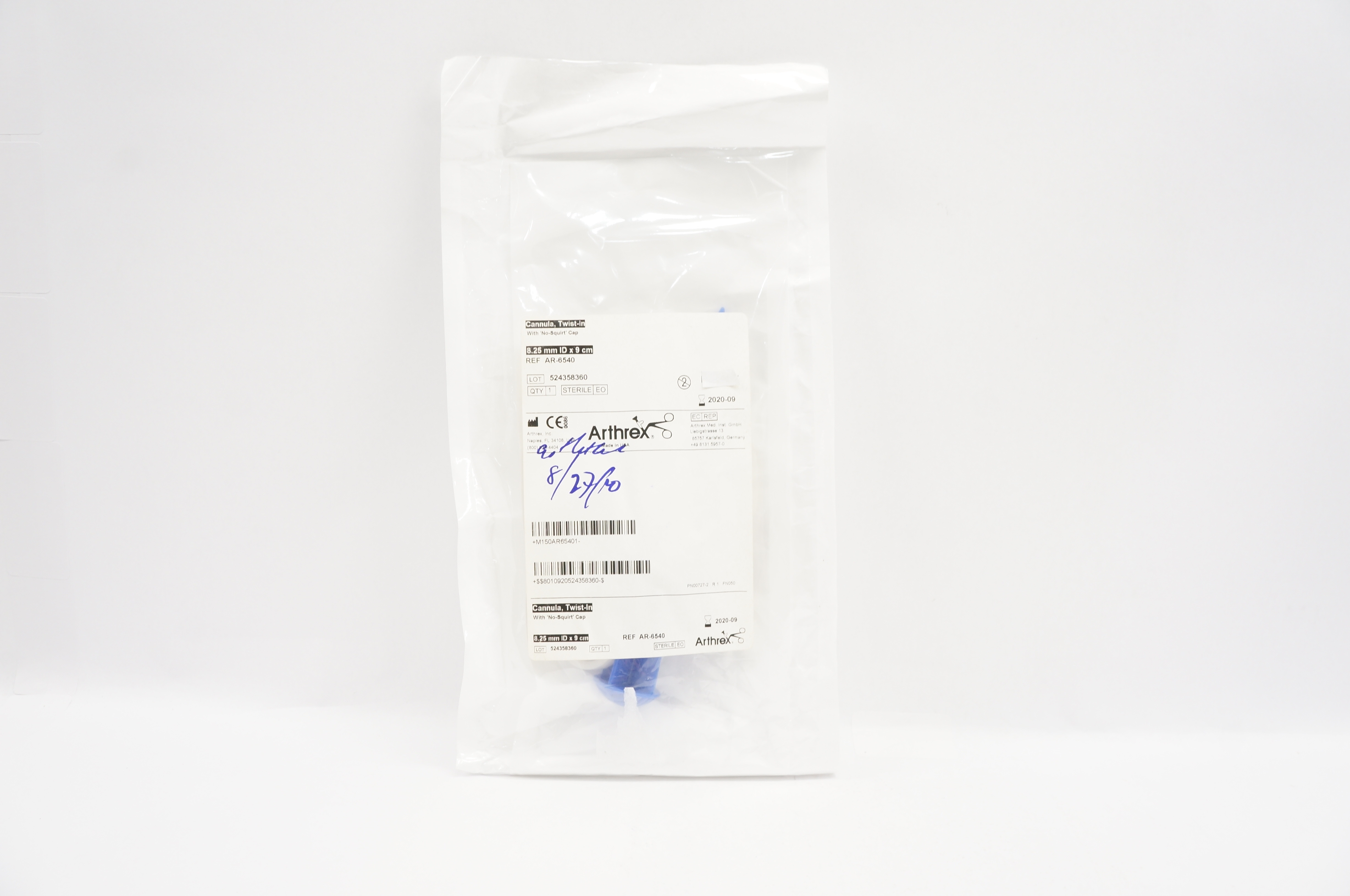 Arthrex AR-6540 Cannula, Twist-In with No-Squirt Cap 8.25mm ID x 9cm (x)