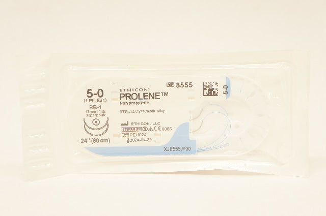 Ethicon 8555 5-0 PROLENE Stre RB-1 17mm 1/2c Taper 24 inch