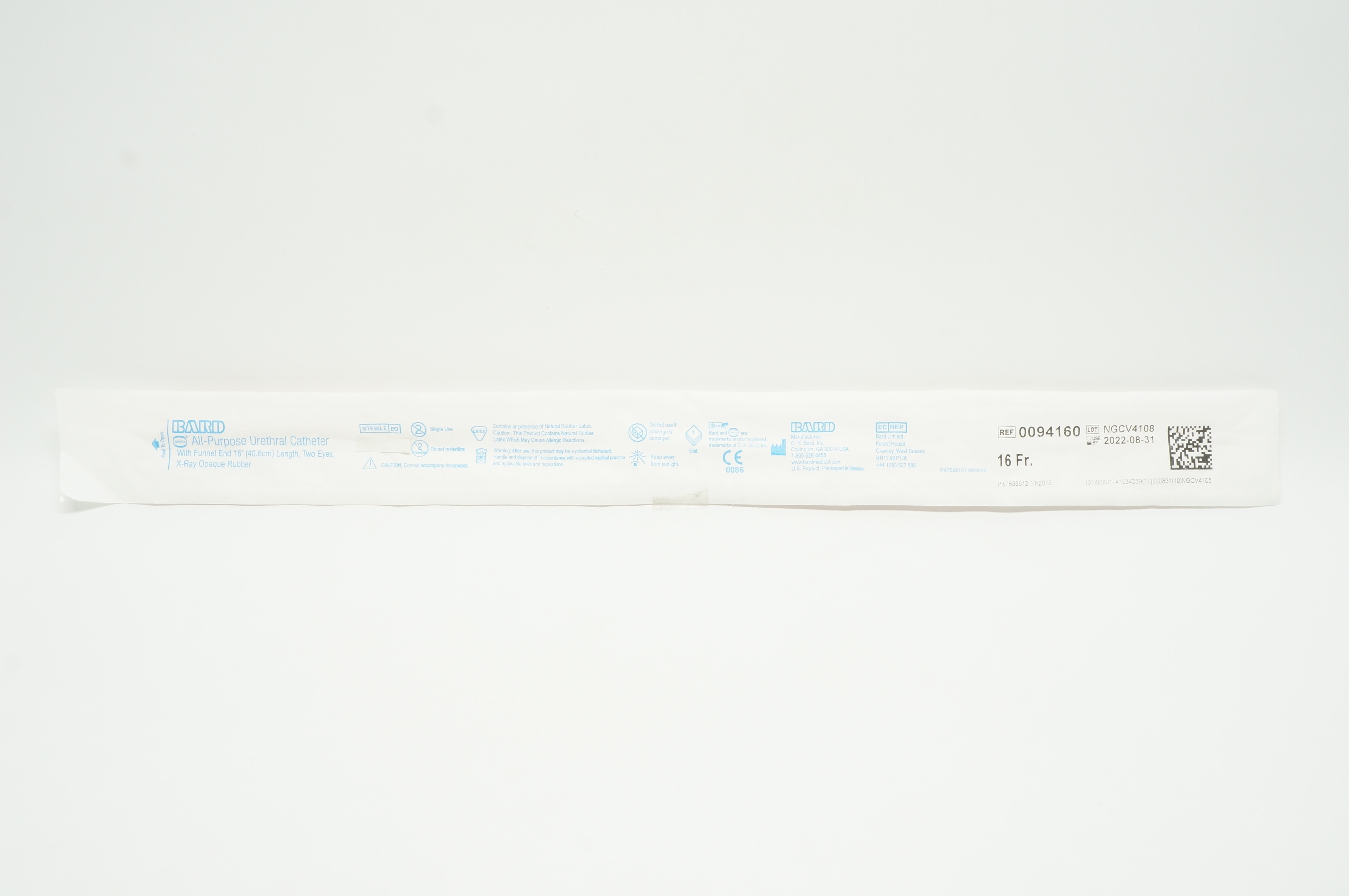 Bard 0094160 Davol All-Purpose Urethral Cath. 16Fr x 16 inch