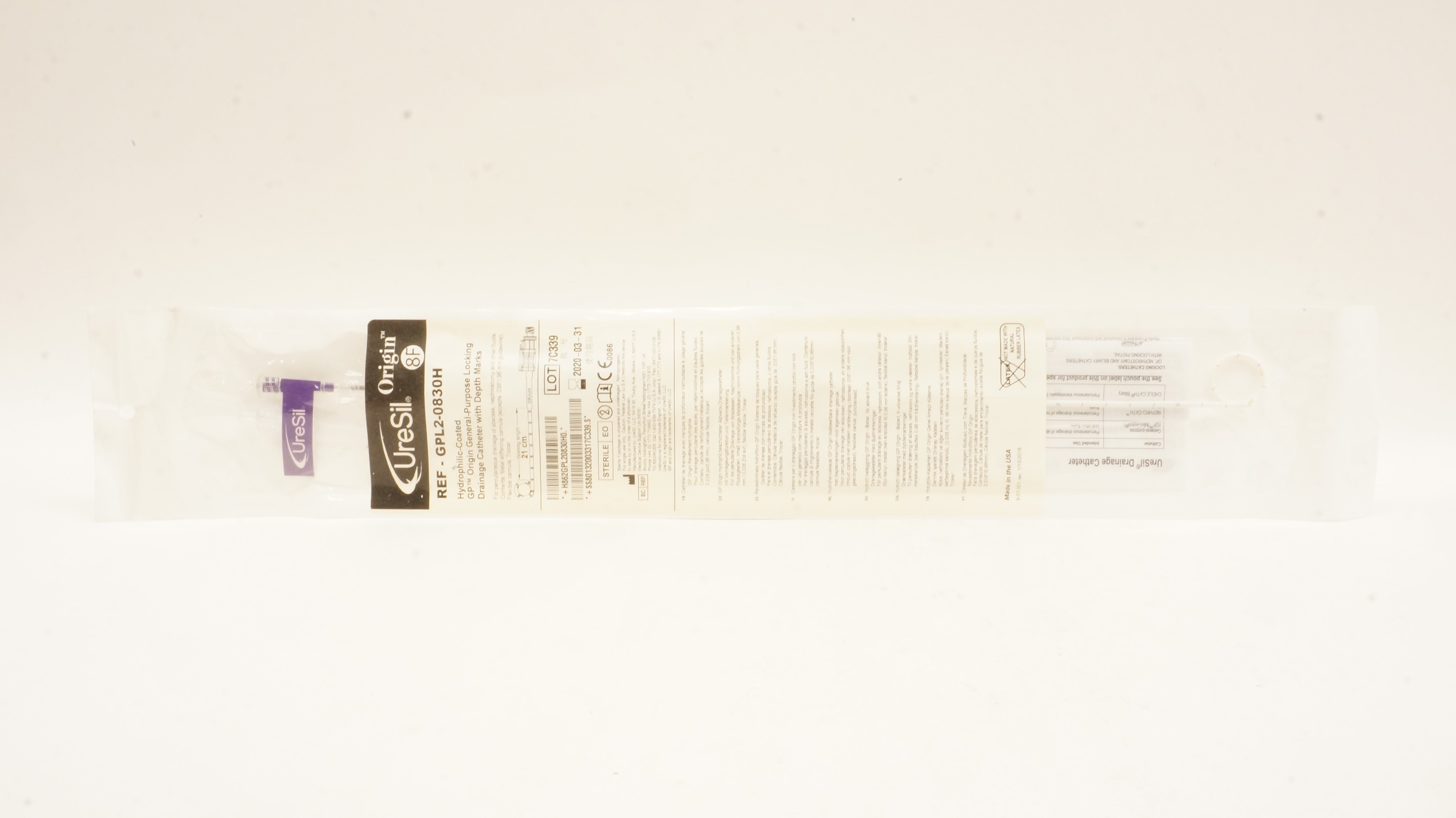 UreSil GPL2-0830H Origin Hydrophilic-Coated GP Drainage Cath. 8F x 21cm (x)