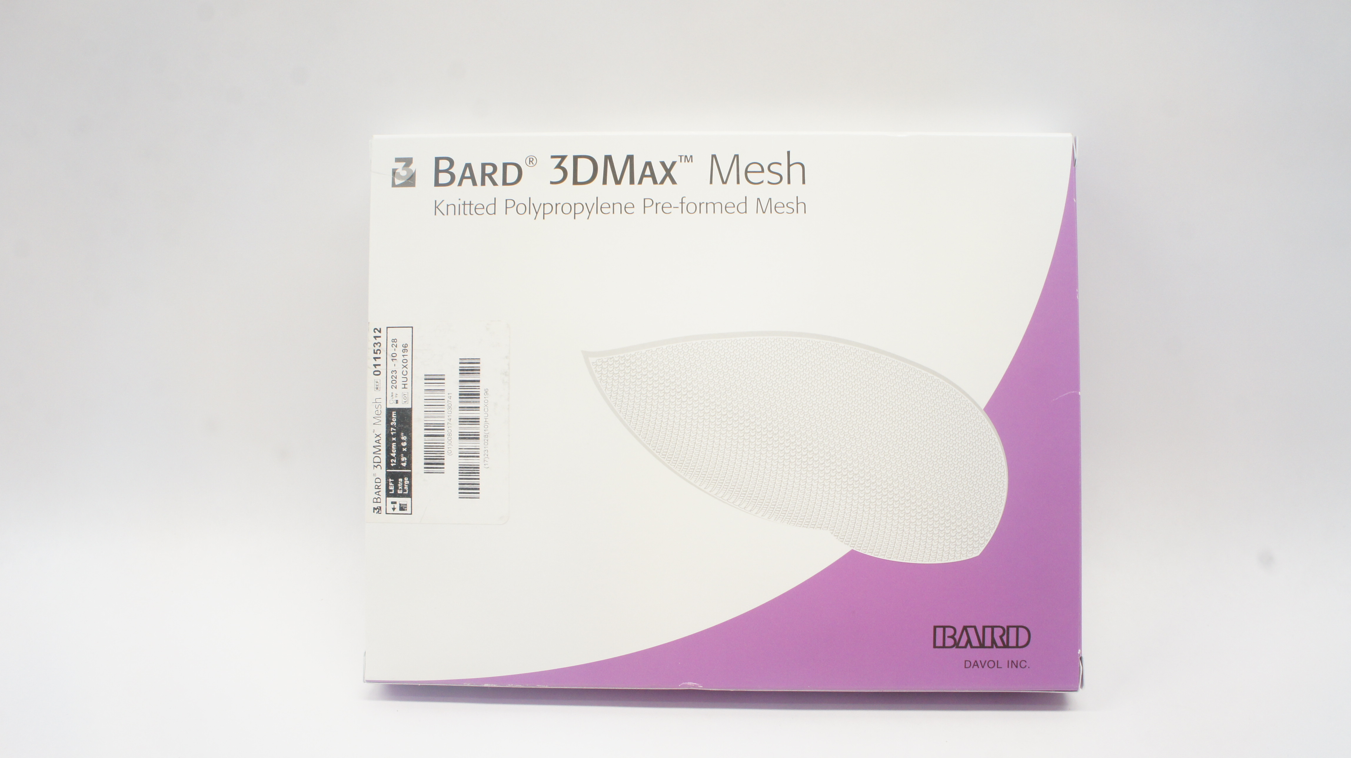 Bard 0115312 3DMax Knitted Polypropylene Pre-formed Mesh 4.9 x 6.8 inch