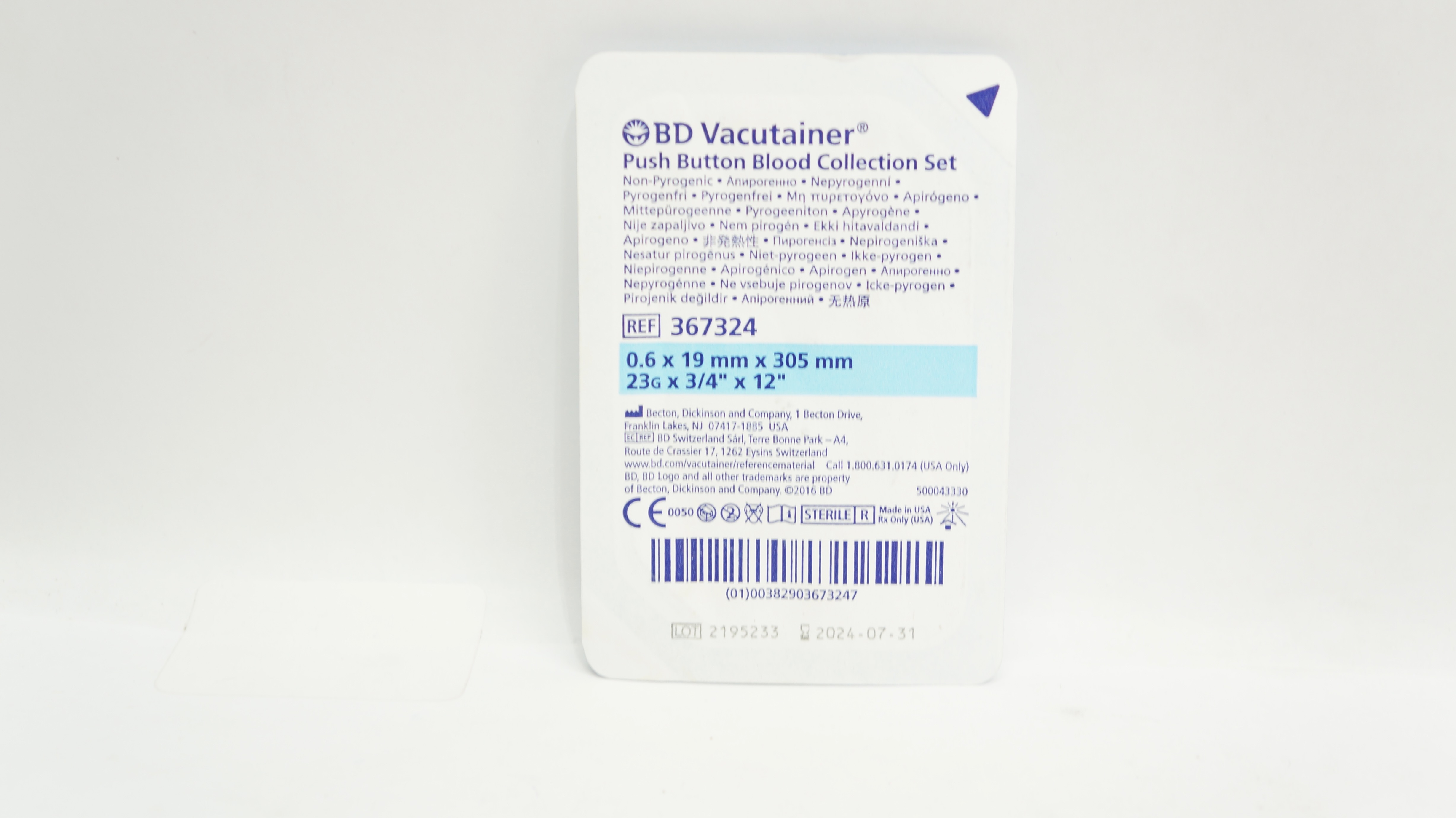 367336 BD 367324 Vacutainer Puch Button Blood Collection Set 23G x 3/4inch x ...