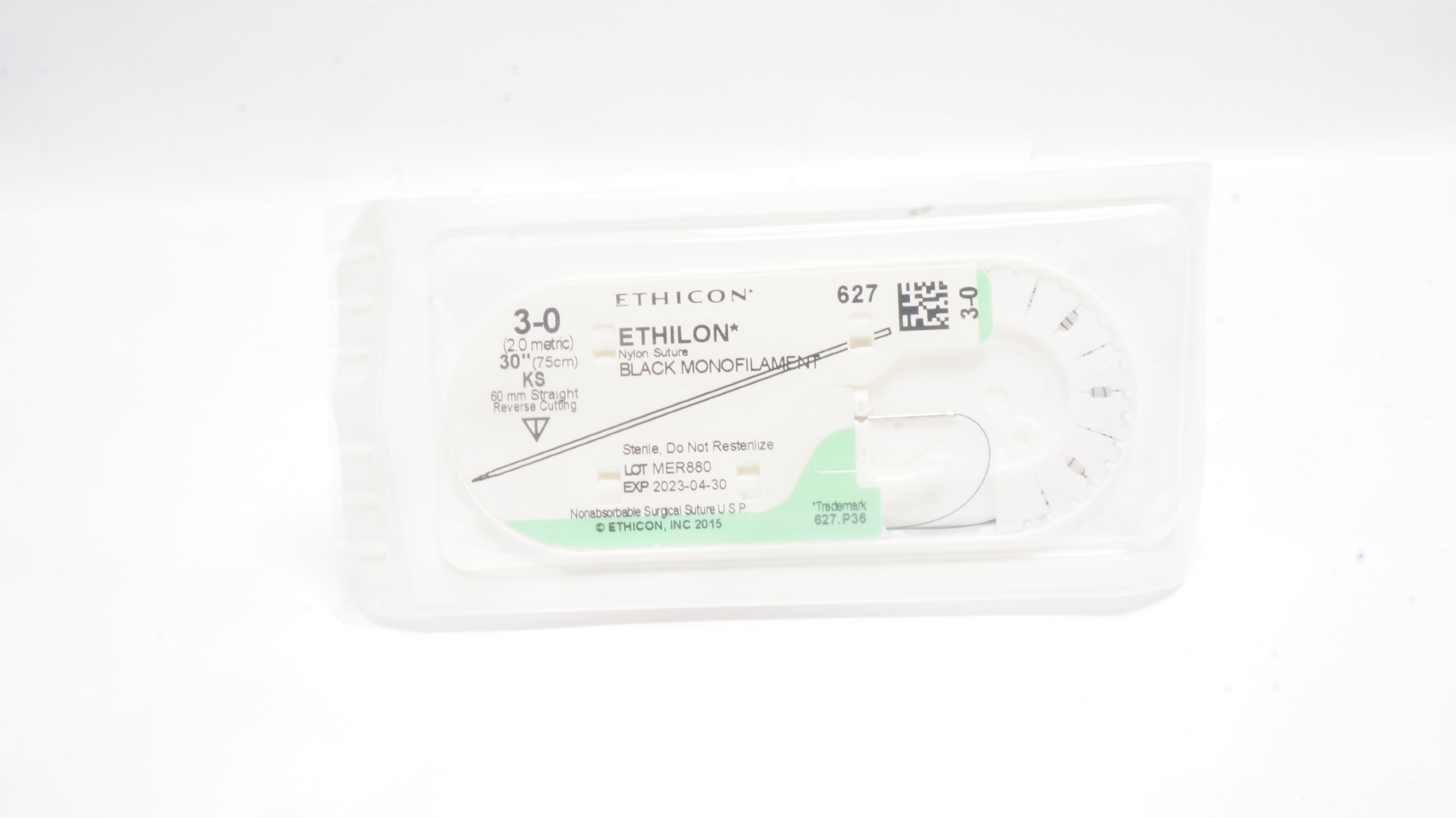 Ethicon 627 3-0 Ethilon Nylon Stre KS 60mm Straight Reverse Cutting 30 inch (x)