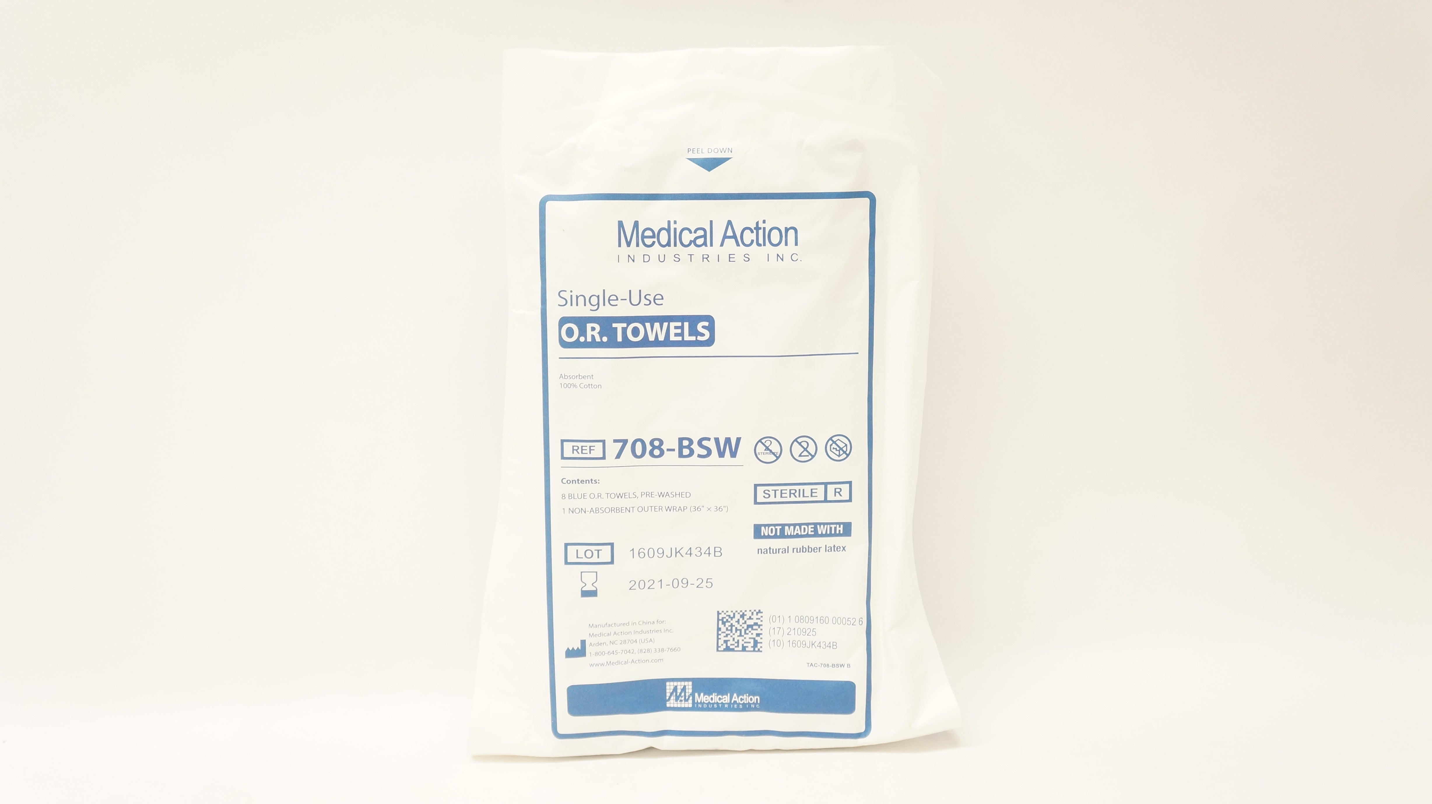 Medical Action 708-BSW Blue O.R. Towels, Pre-Washed, Outer Wrap 36in.x 36in. (x)