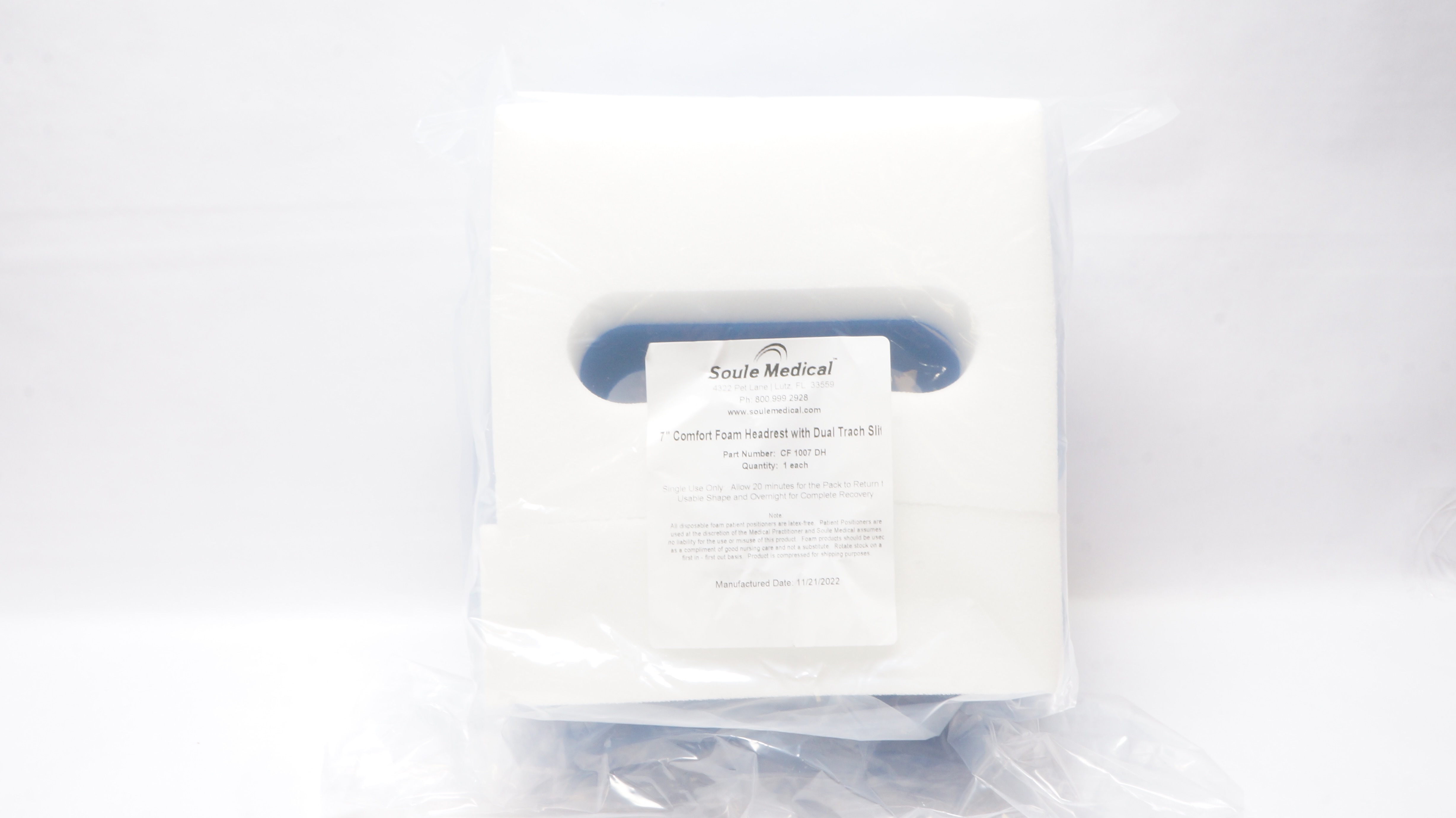 Soule Medical CF-1007DH 7'' Comfort Foam Headrest with Dual Trach Slits Case of 12