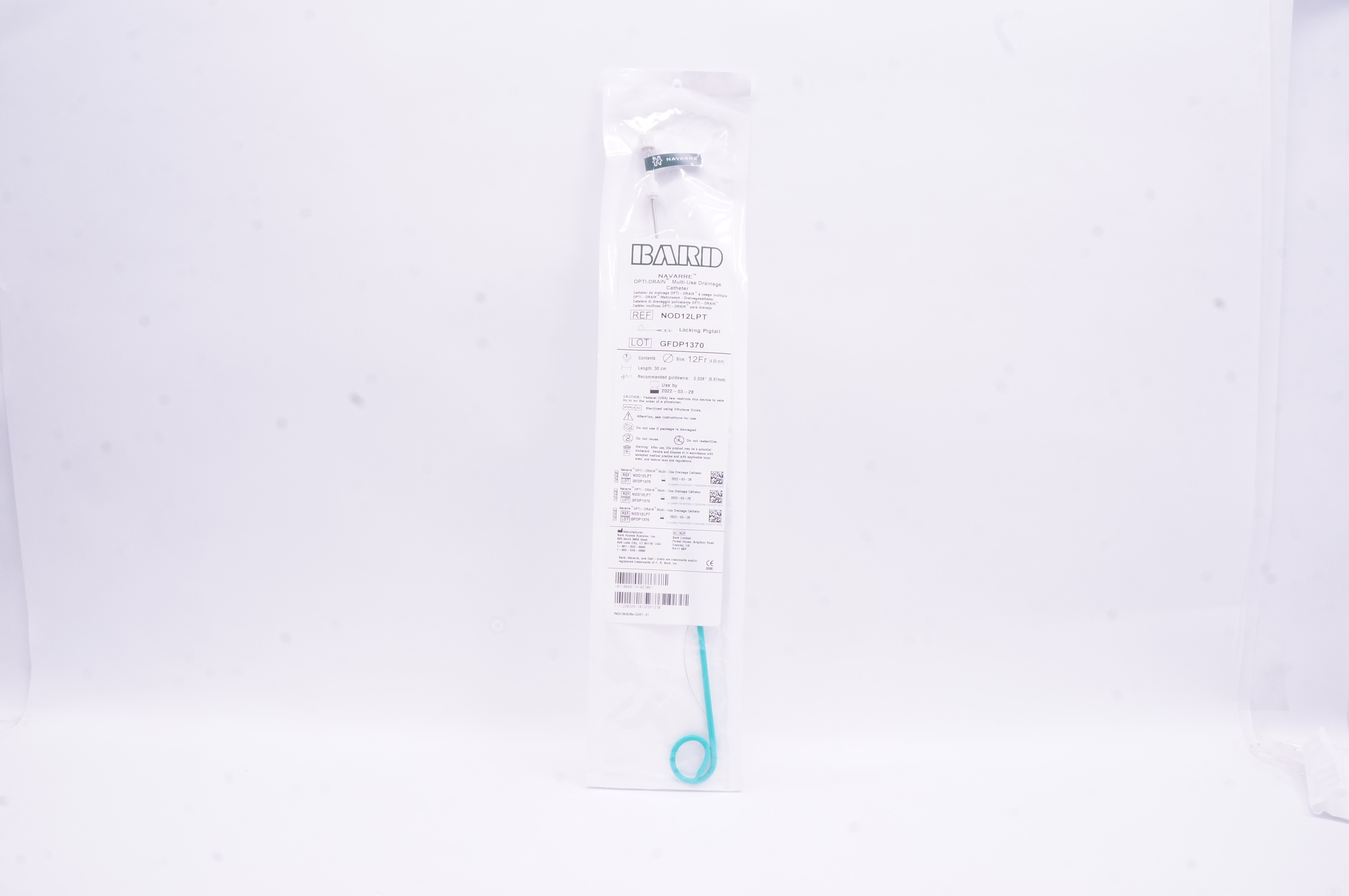 Bard NOD12LPT Navarre Opti-Drain Multi-Use Drainage Cath. 12Fr. x 30cm
