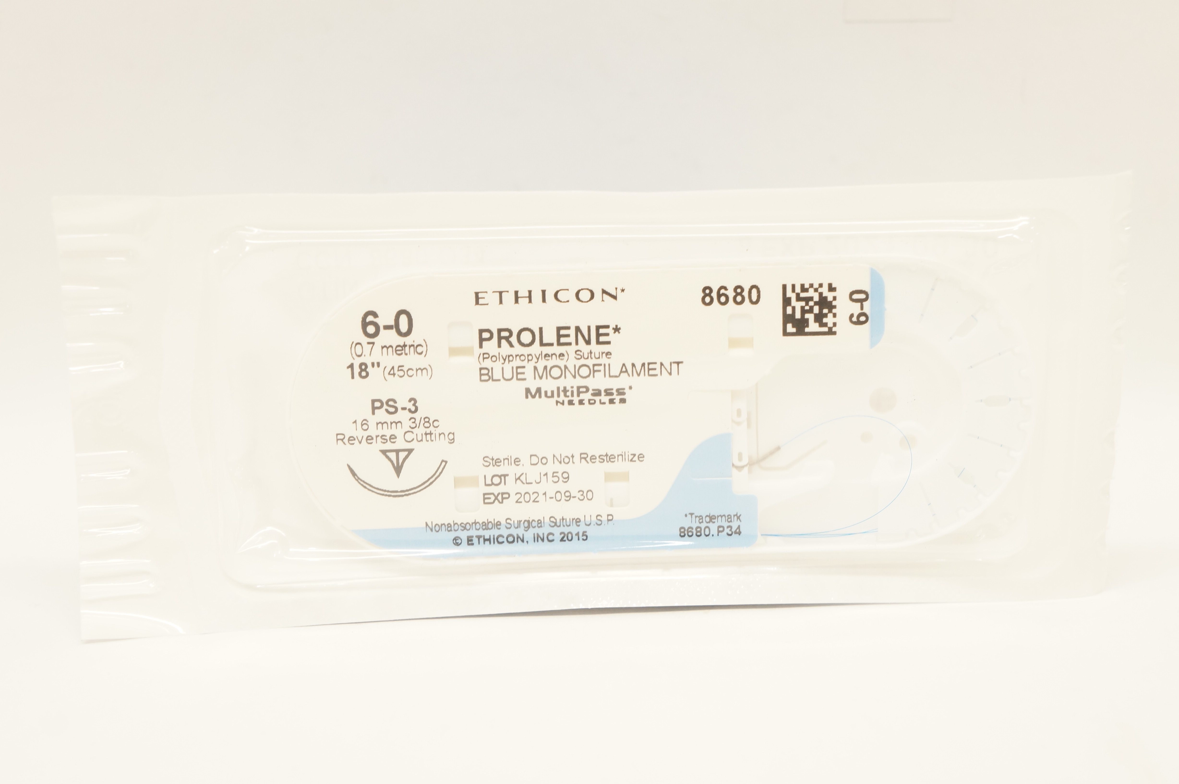 Ethicon 8680 6-0 Prolene Stre PS-3 16mm 3/8c Reverse Cutting, 18inch (x)