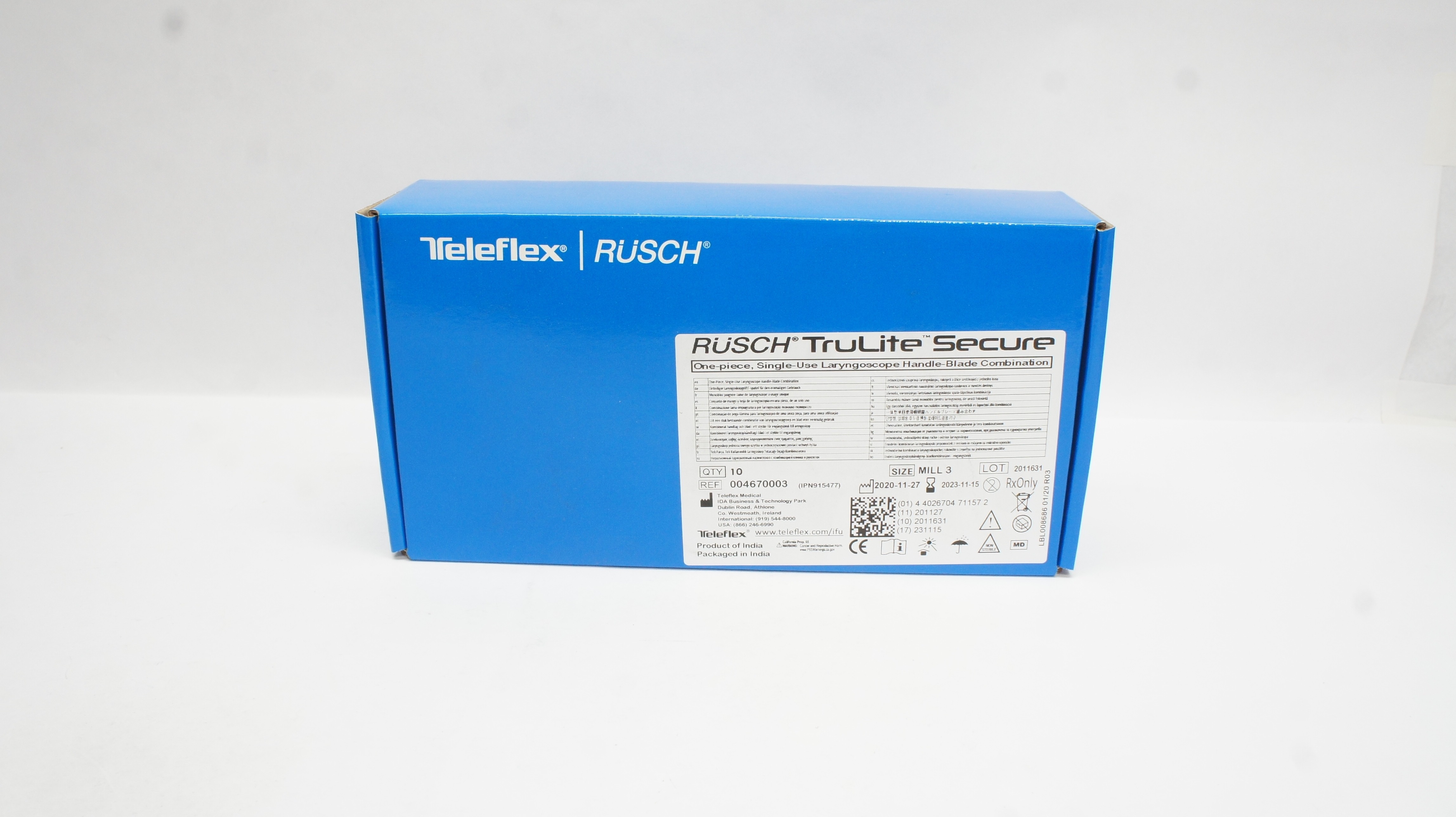 Teleflex 004670003 TruLite Secure Laryngoscope Handle-Blade Mill 3 (x)-Box of 10