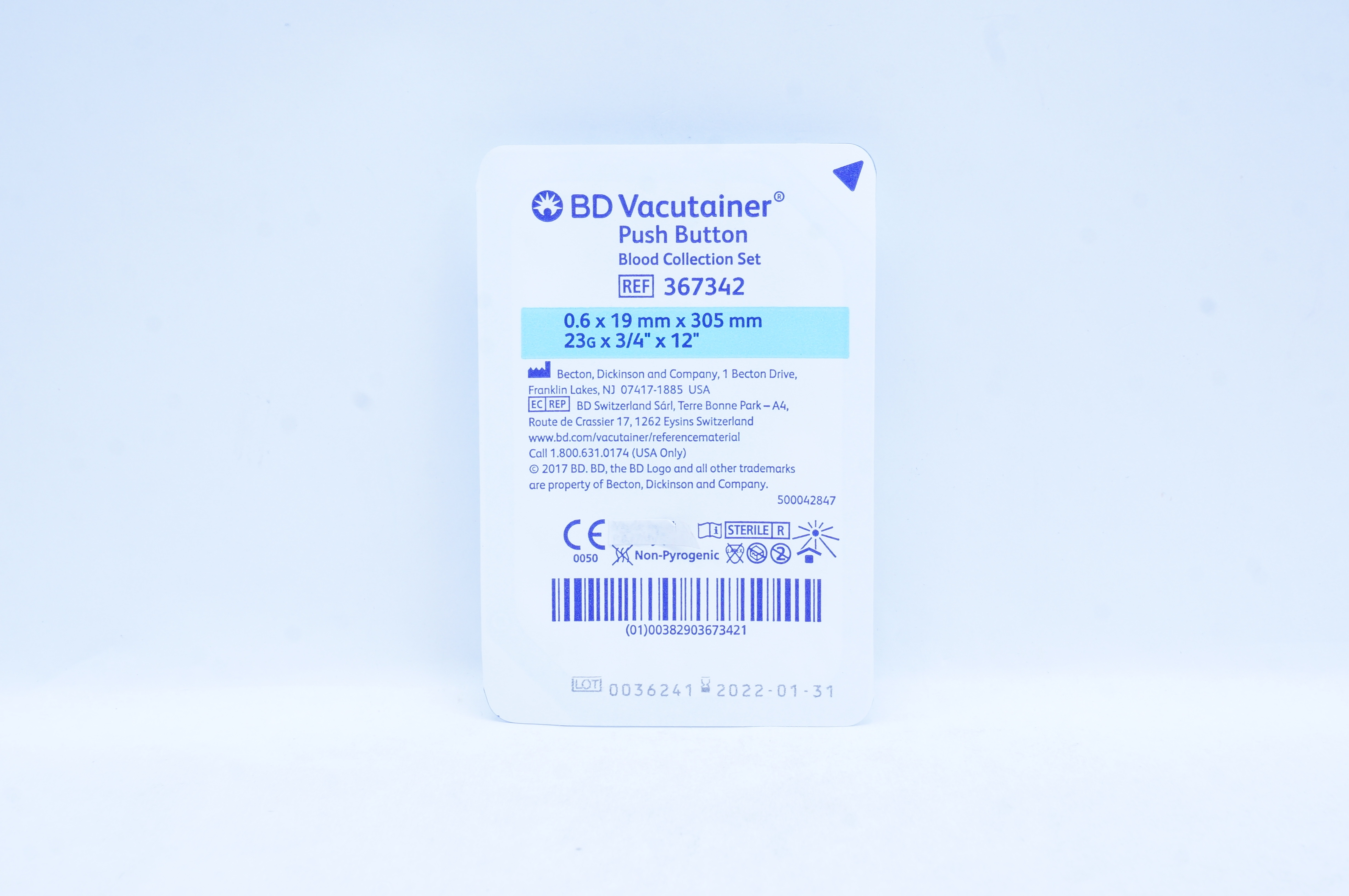 BD 367342 Push Button Blood Collection Set 23G x 3/4inch x 12inch