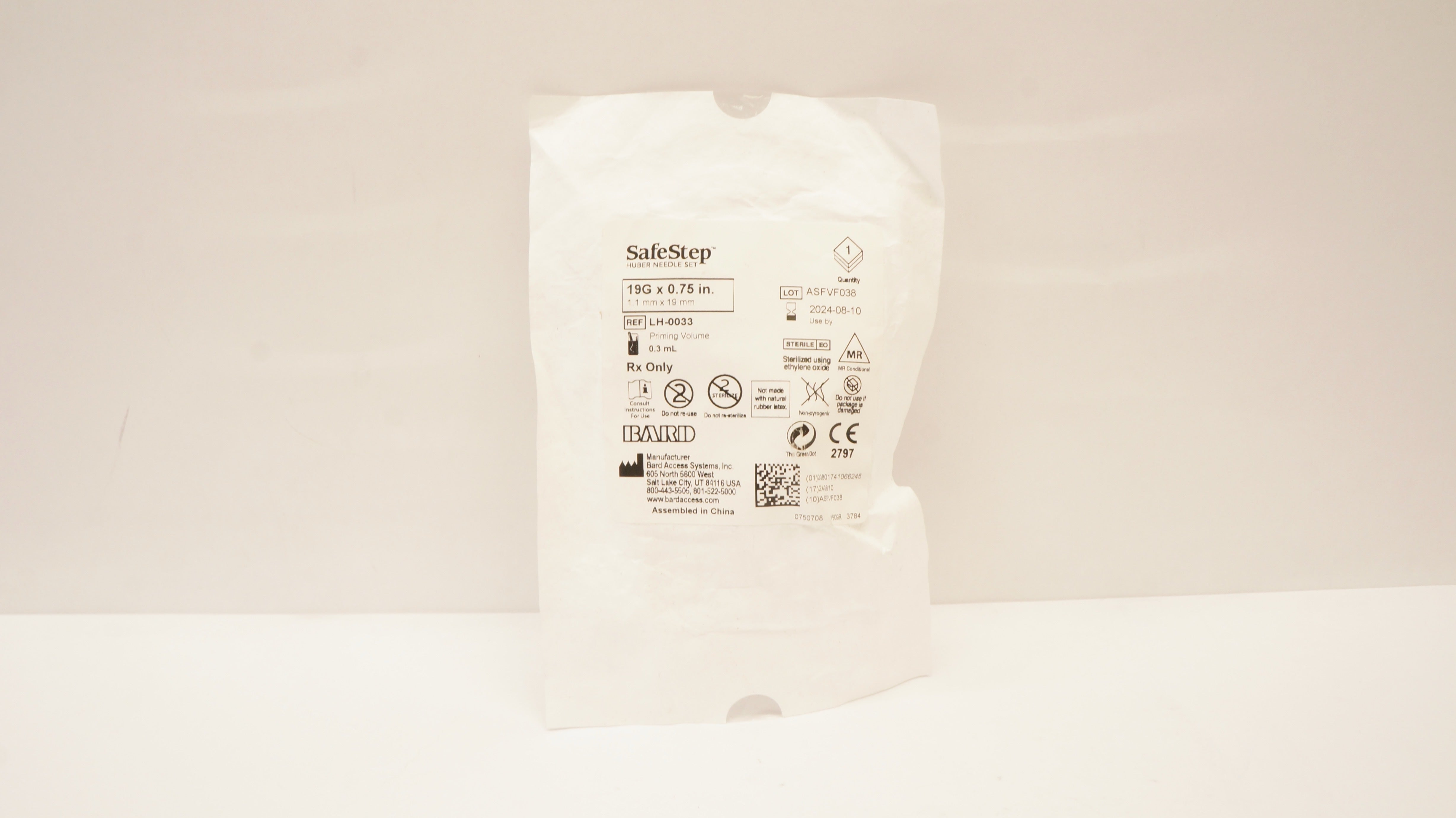 Bard LH-0033YN SafeStep Huber Ndle Set 19G x 0.75 inch Priming Volume 0.7mL