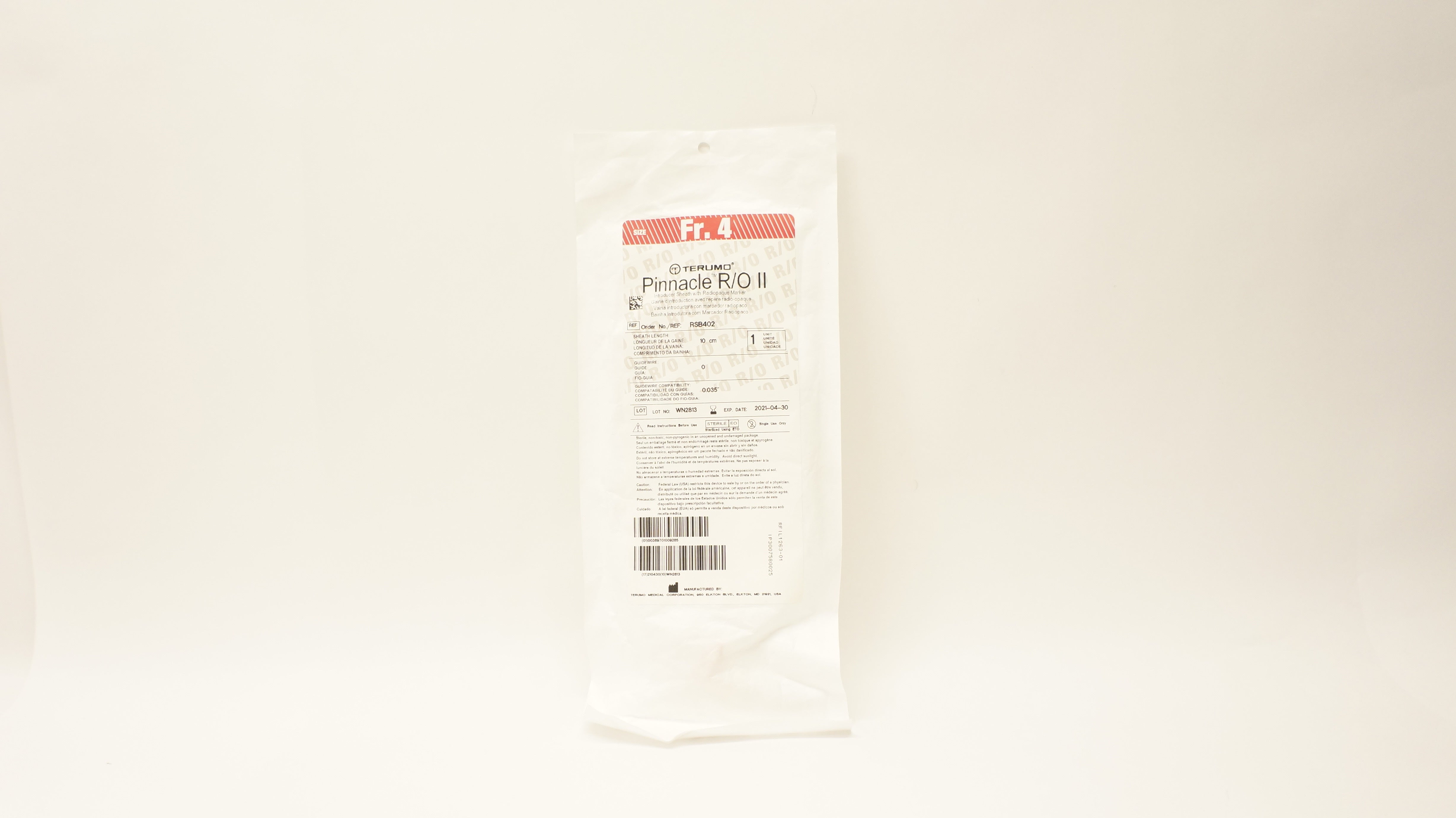 Terumo RSB402 Pinnacle R/O II Introducer Sheath 4Fr x 10cm x 0.035inch (x)