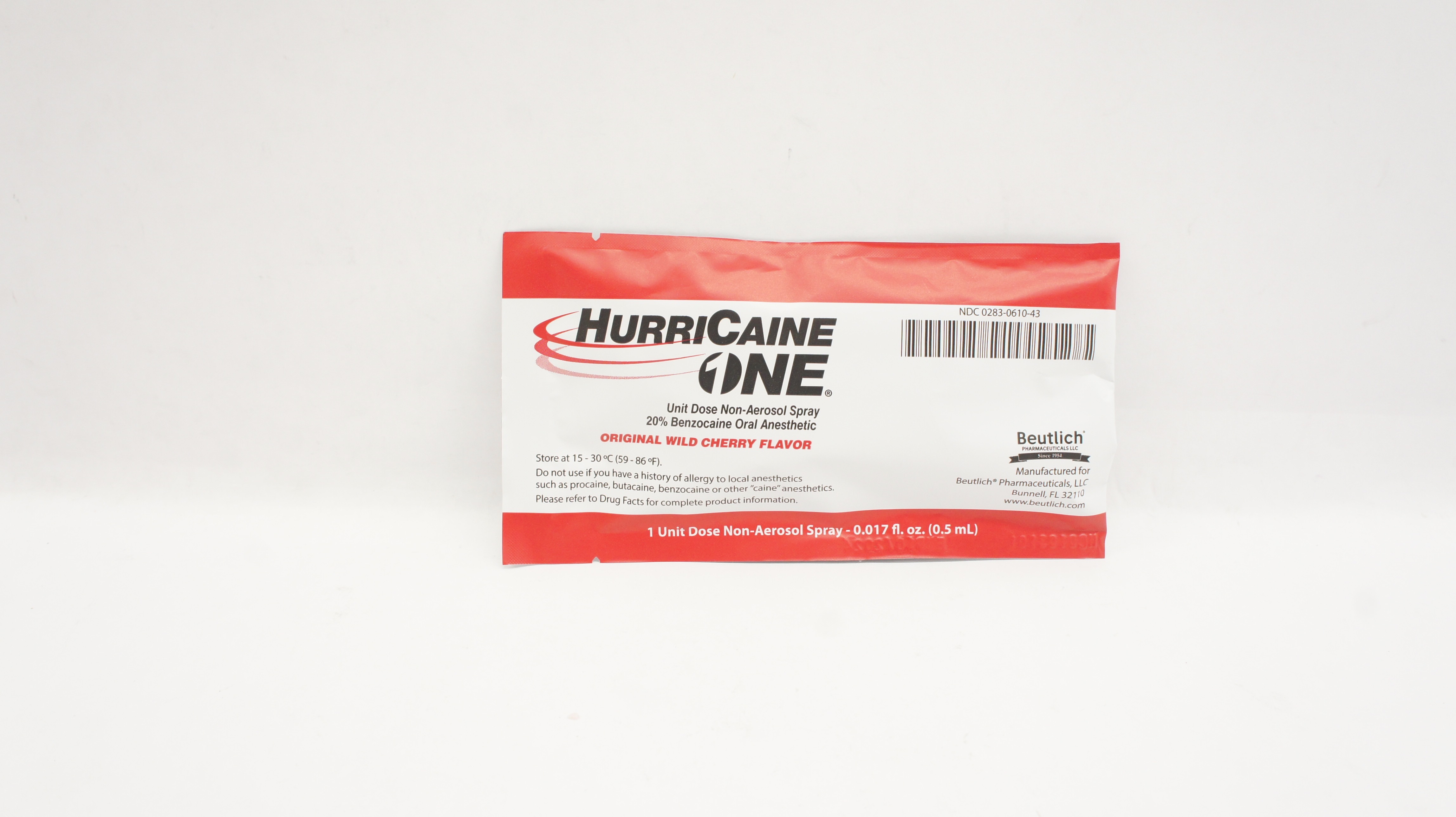 Beutlich HurriCaine 1 Unit Dose Non-Aerosol Spray 20% Benzocaine Oral Anesthetic