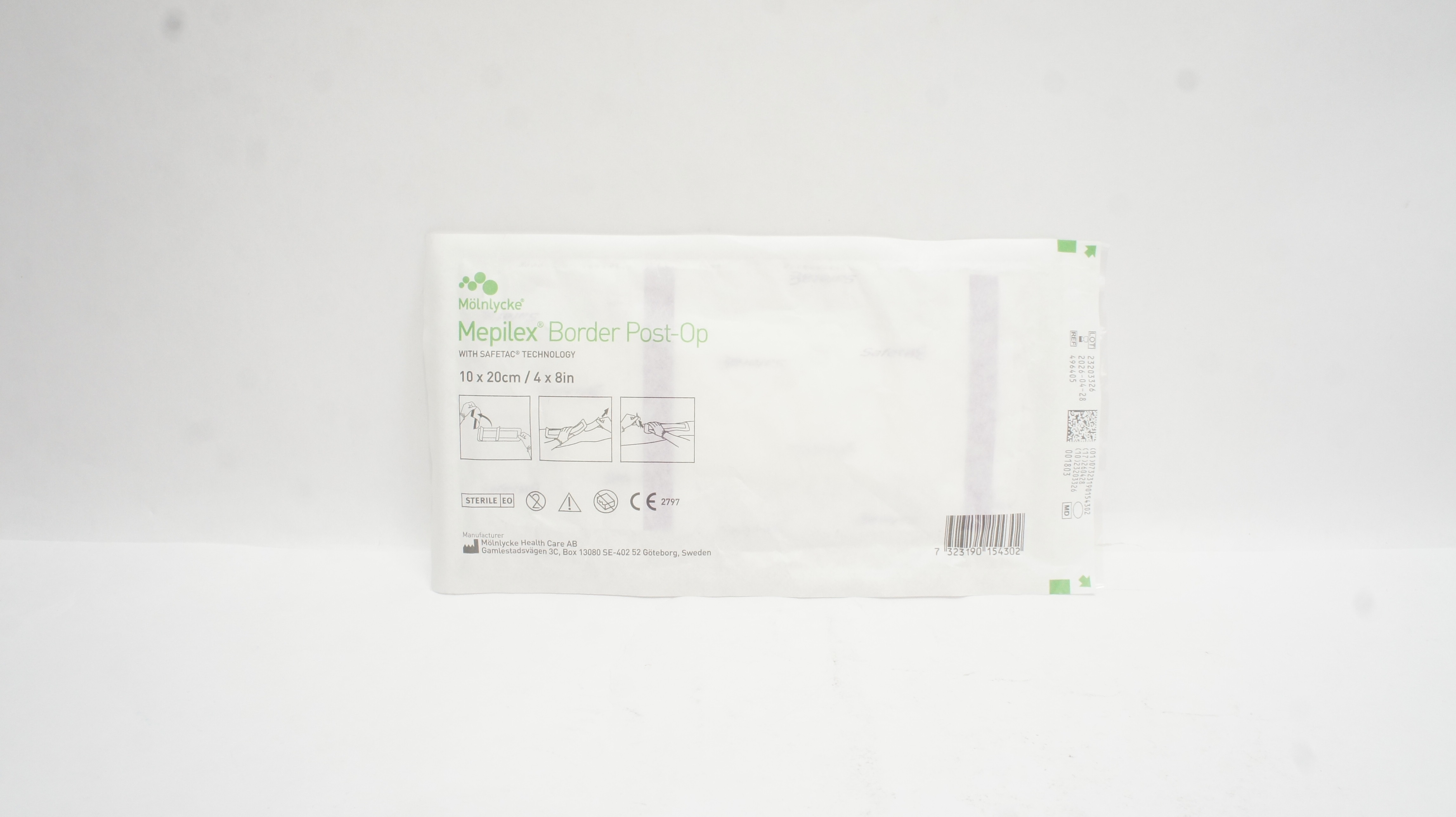 Molnlycke 496405 Mepilex Border PostOp Wound Dressing 4inch x 8inch