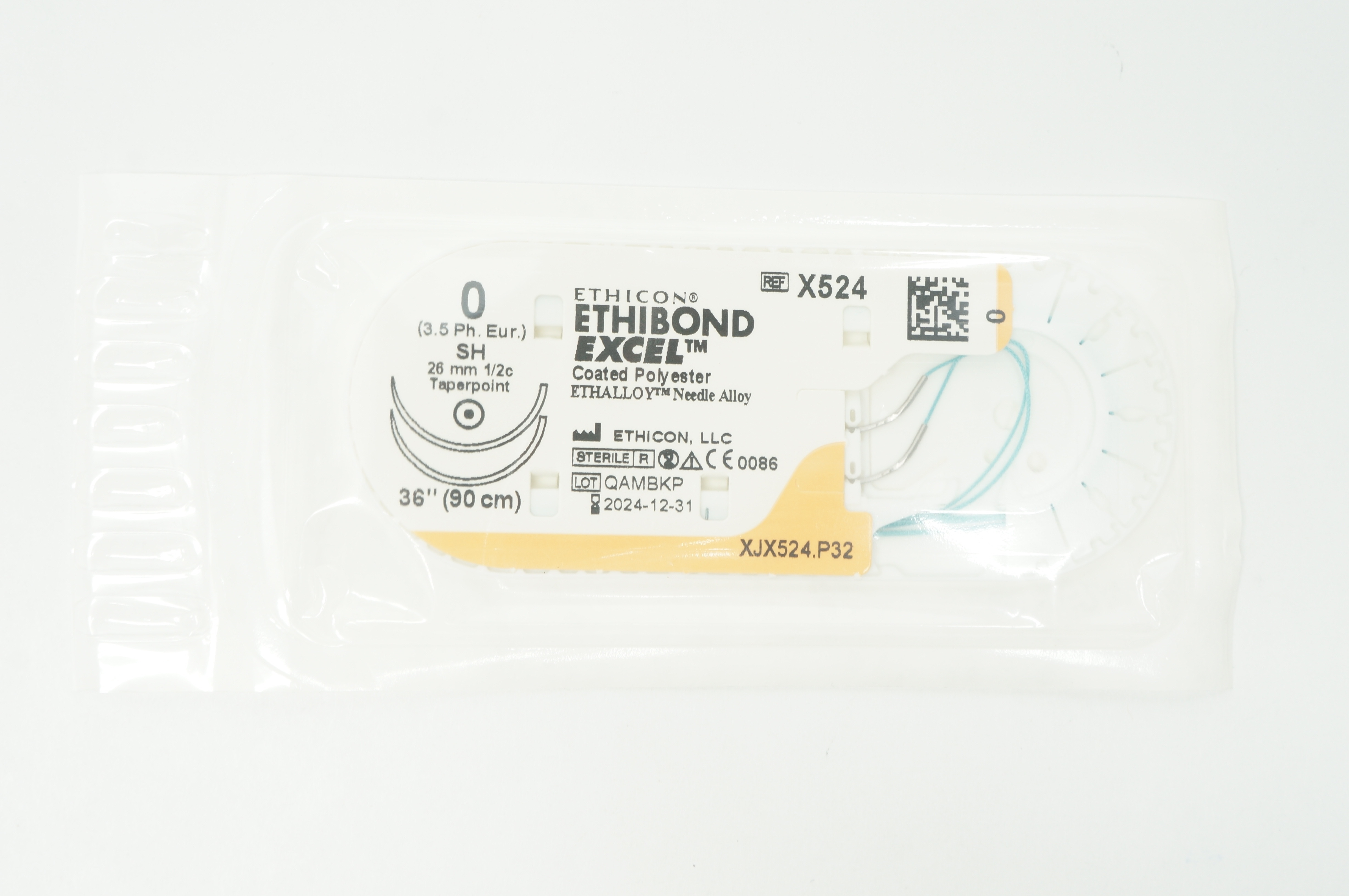 Ethicon X524 0 ETHIBOND EXCEL, SH, 26mm 1/2c Taper, 36inch