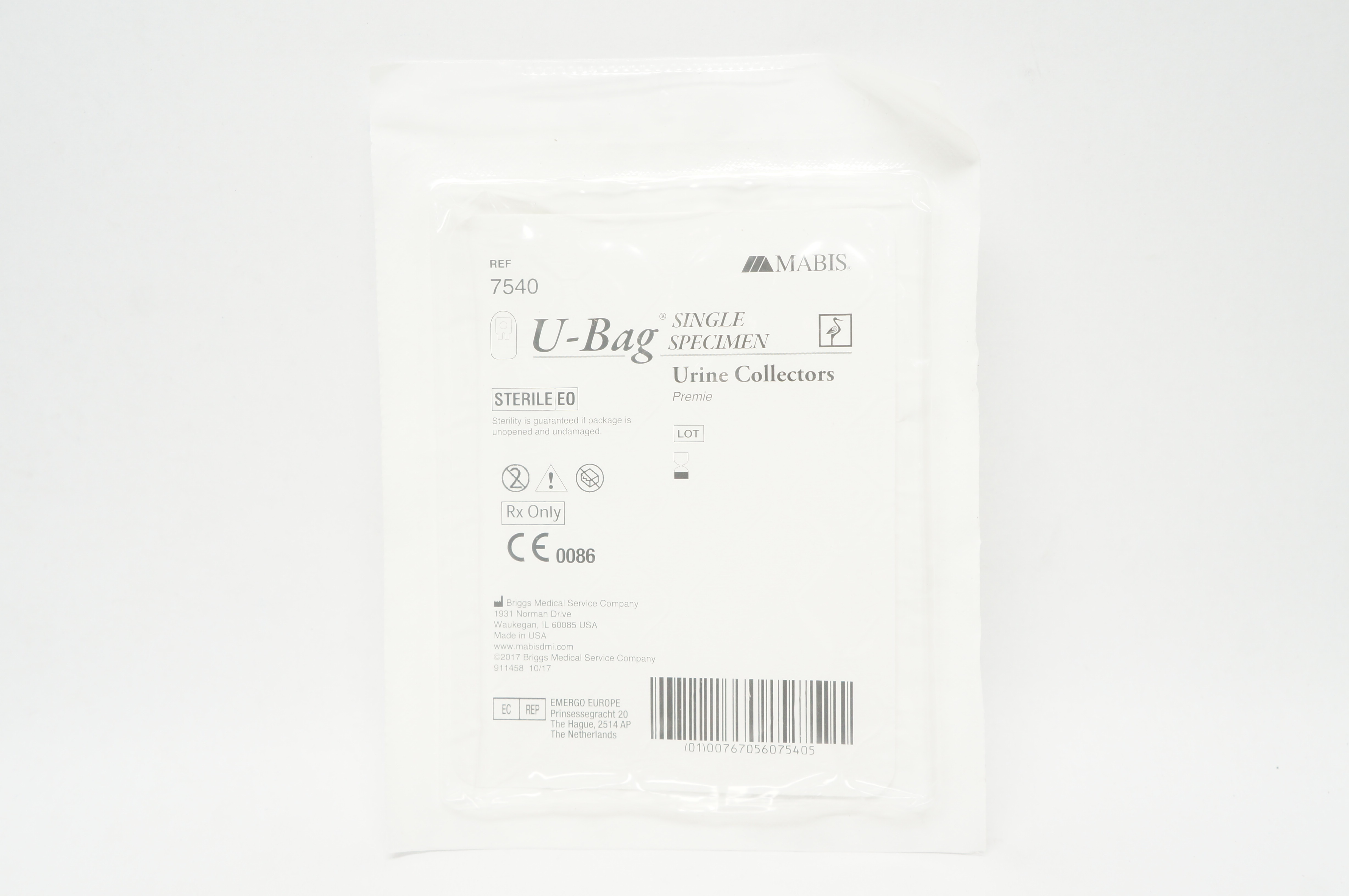 Briggs Medical 7540 Mabis U-Bag Single Specimen Urine Collectors Premie
