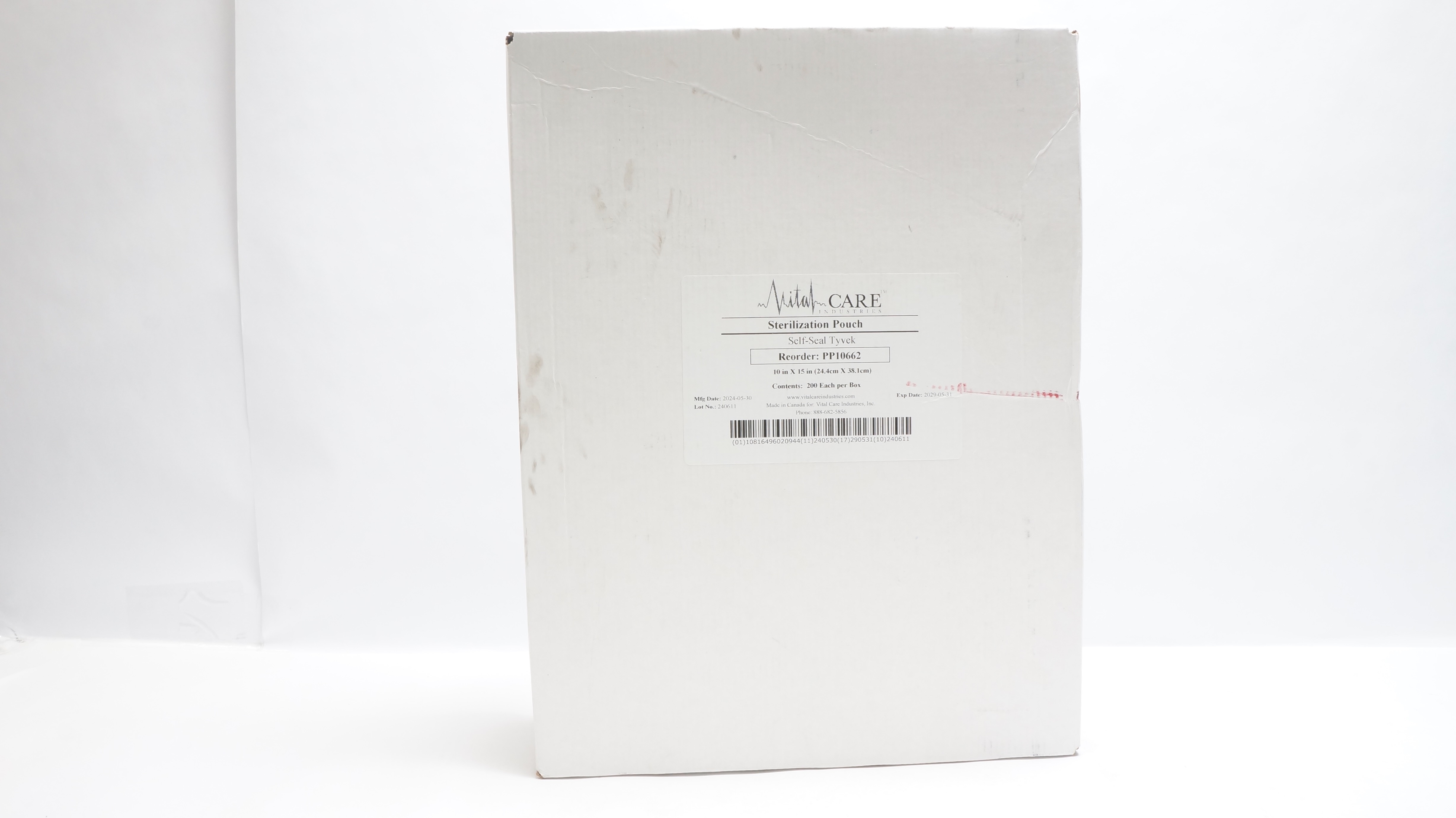 Vital Care PP10662 Self-Seal Tyvek Sterilization Pouch 10 x 15inch - Box of 200