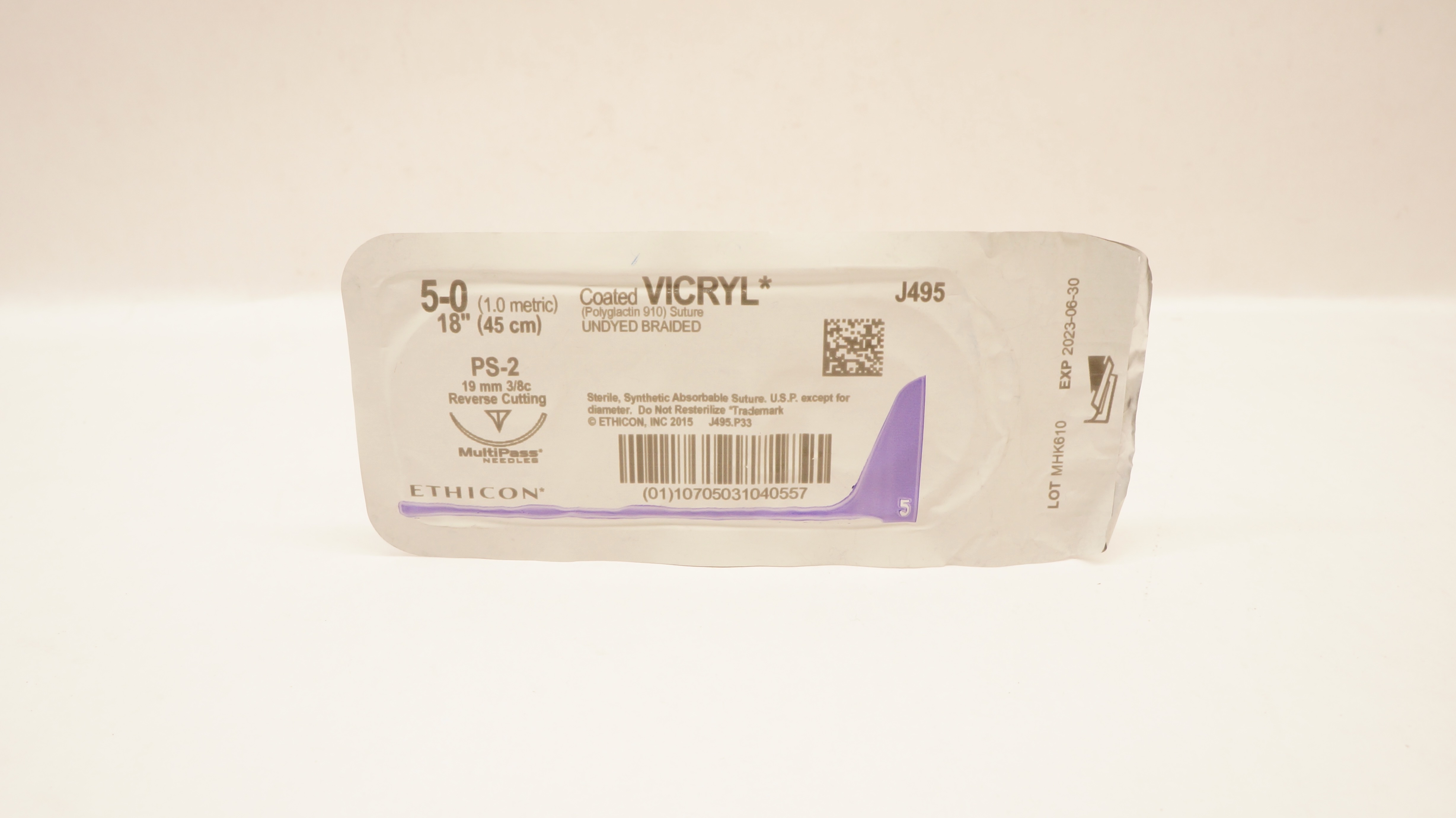 Ethicon J495 5-0 Coated Vicryl Stre PS-2 19mm 3/8c Reverse Cutting, 18inch
