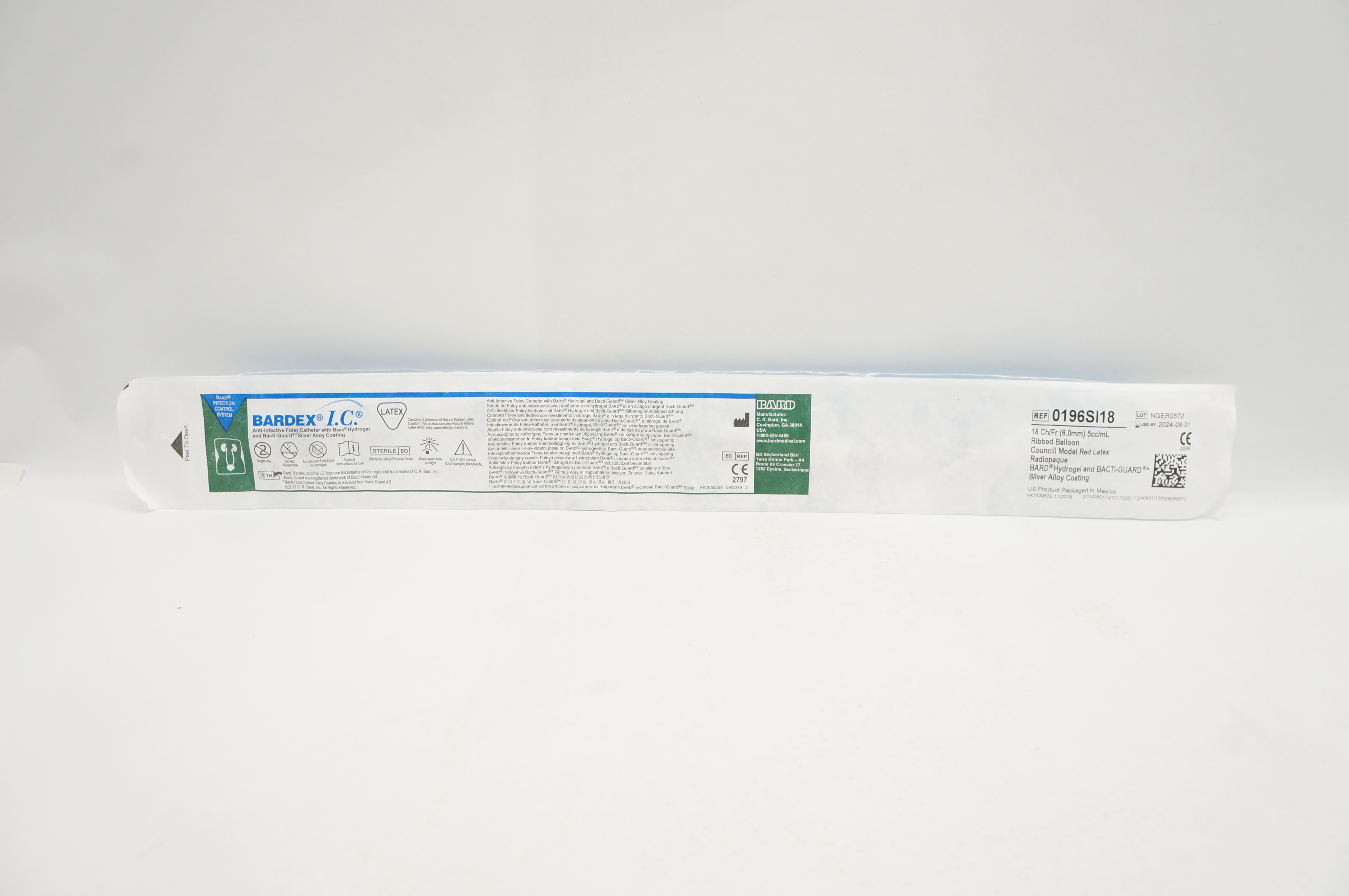 Bard 0196SI18 Bardex I.C. Anti-Infective Foley Cath. 18Ch/Fr x 5cc/mL
