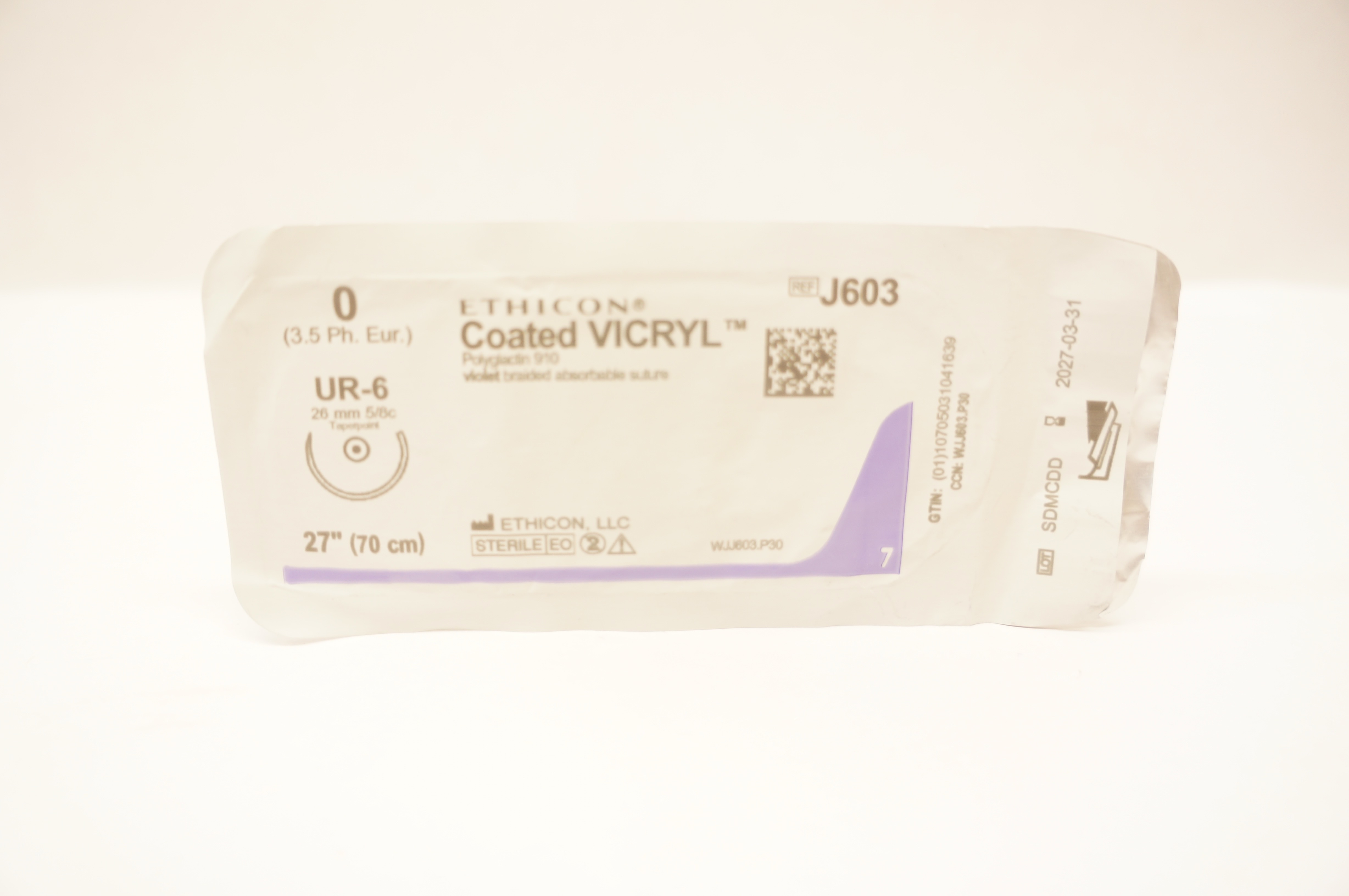 Ethicon J603 0 Coated VICRYL Stre UR-6 26mm 5/8c Taperpoint, 27inch