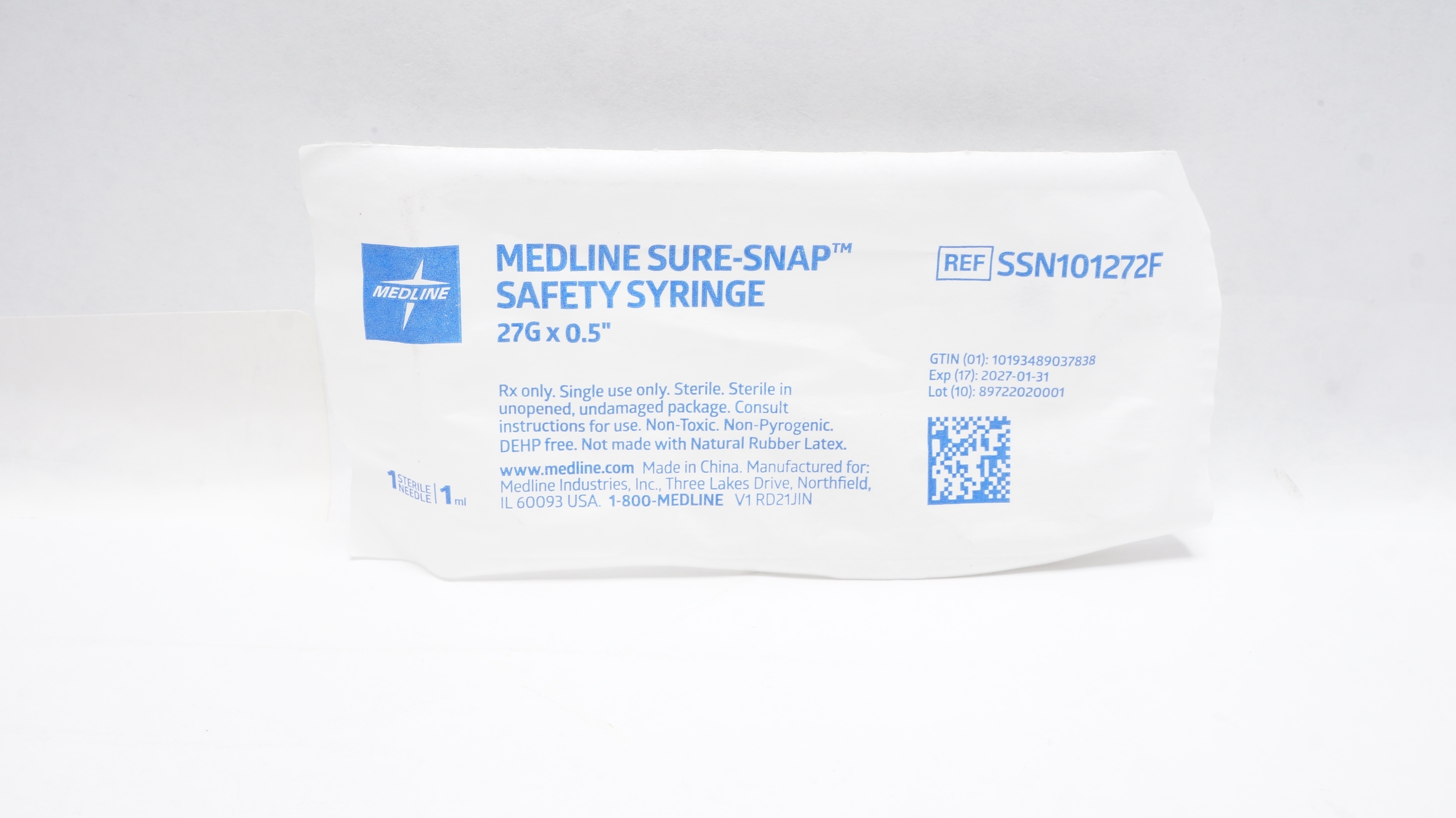 Medline SSN101272F Sure-Snap Safety Syringe 27G x 0.5inch