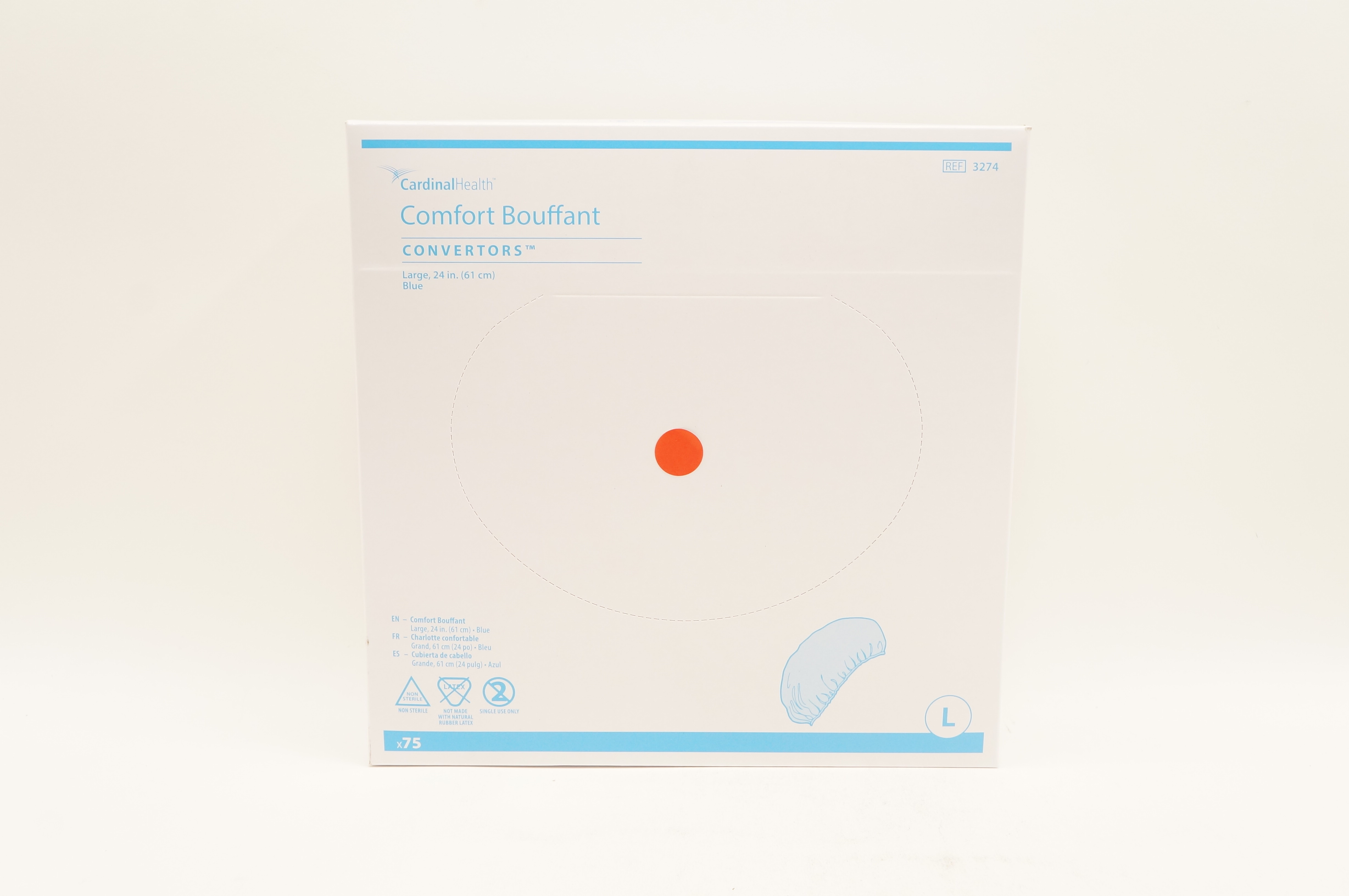 Cardinal Health 3274 Blue Comfort Bouffant Large 24inch - Box of 75