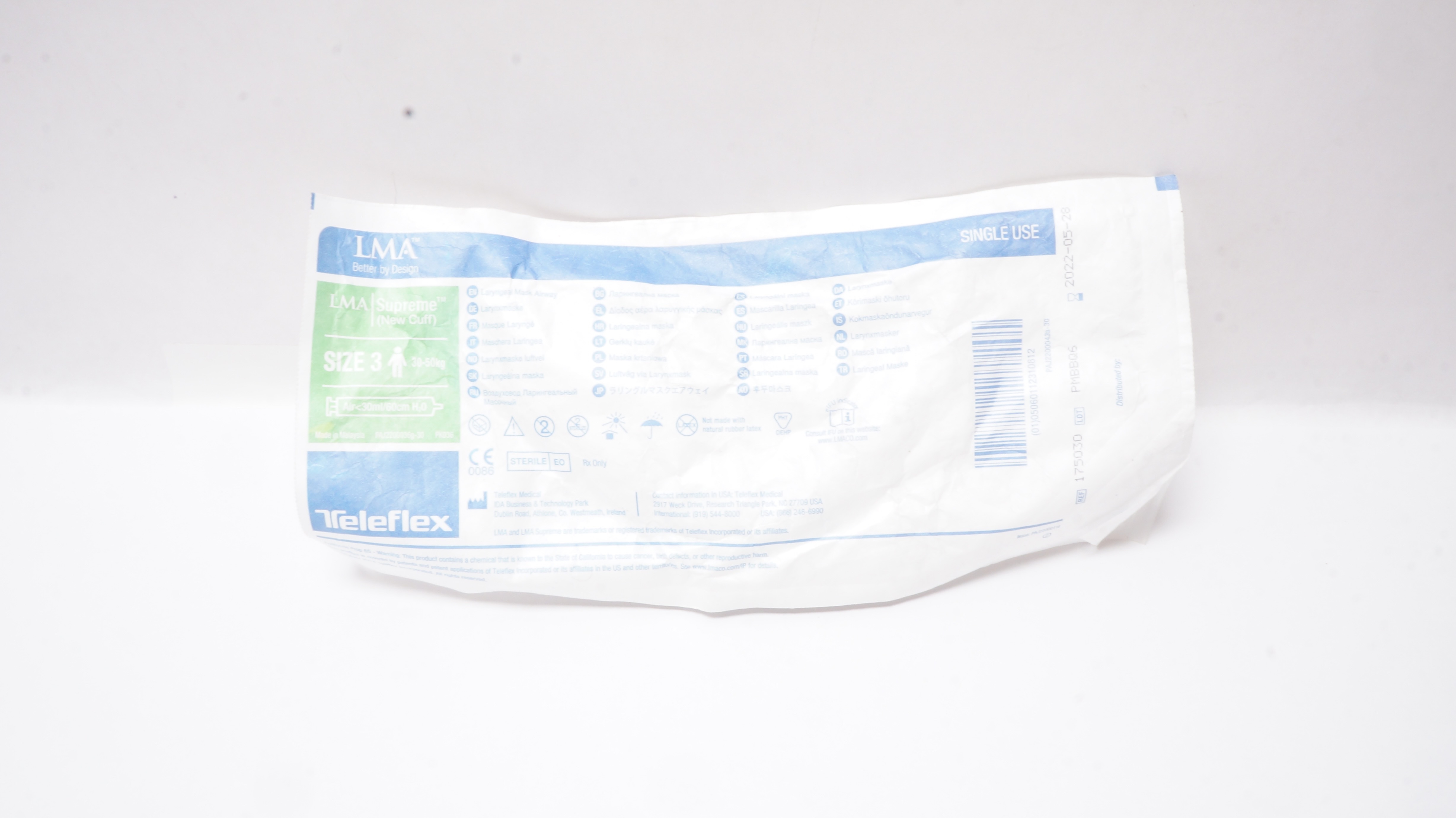 Teleflex 175030 LMA Supreme Laryngoscopy Mask Airway Size 3 30-50kg (x)