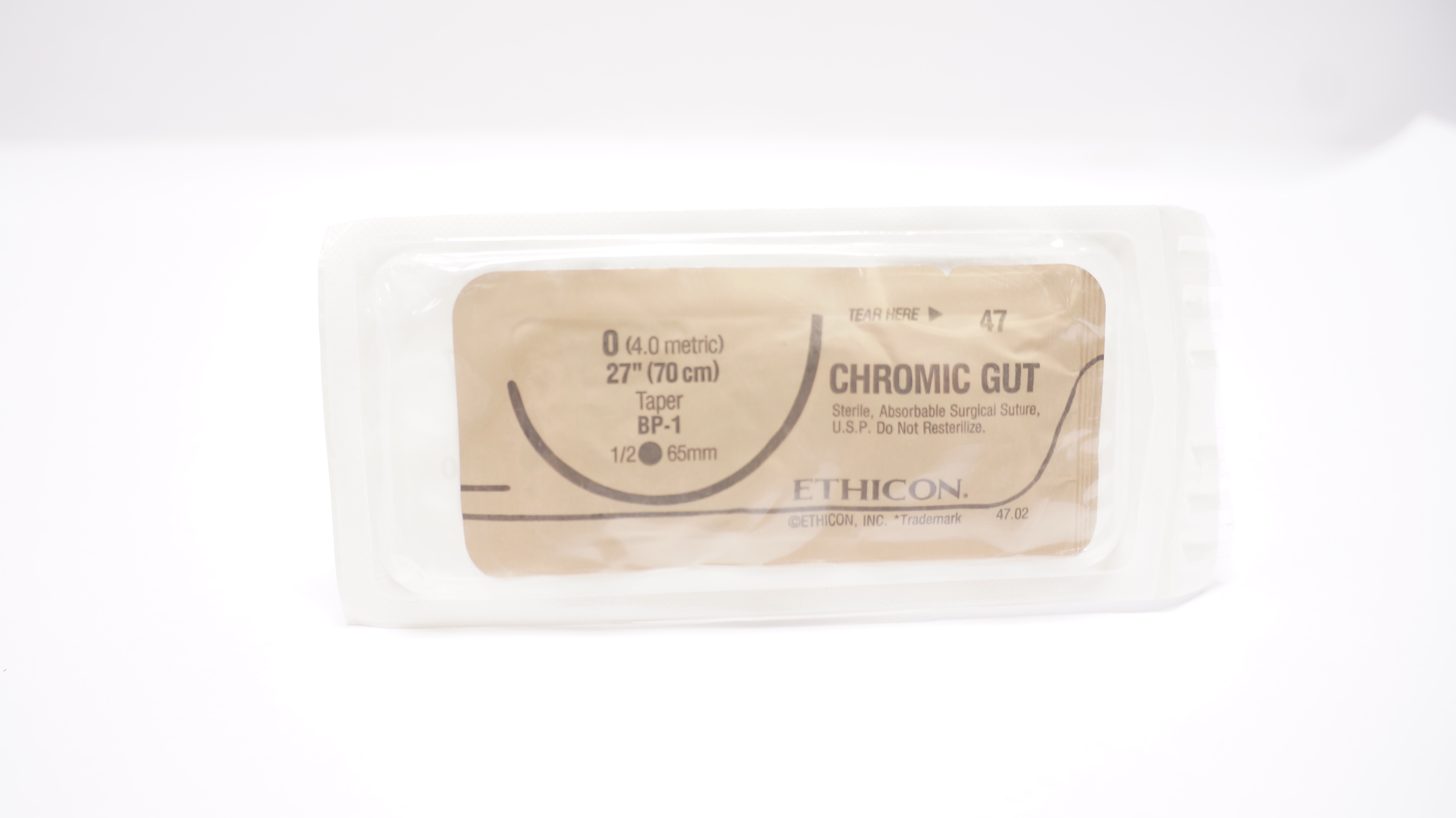 Ethicon 47 0 Sutupak Chromic Gut, BP-1, 65mm 1/2c Taper, 27inch (x)