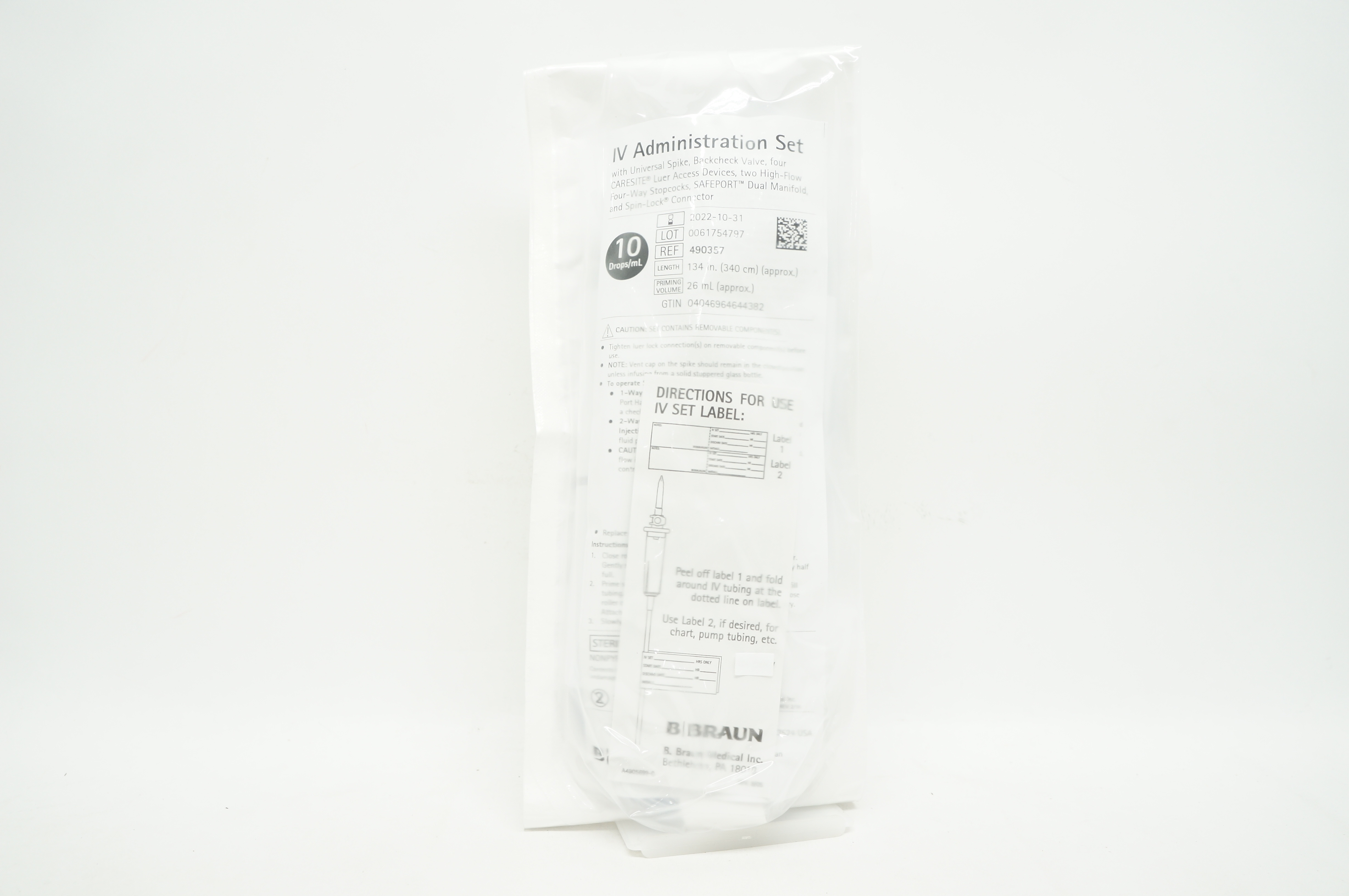 Braun 490357 IV Administration Set, 10 Drops/mL, 26mL x 134 inch (Approx.) (x)