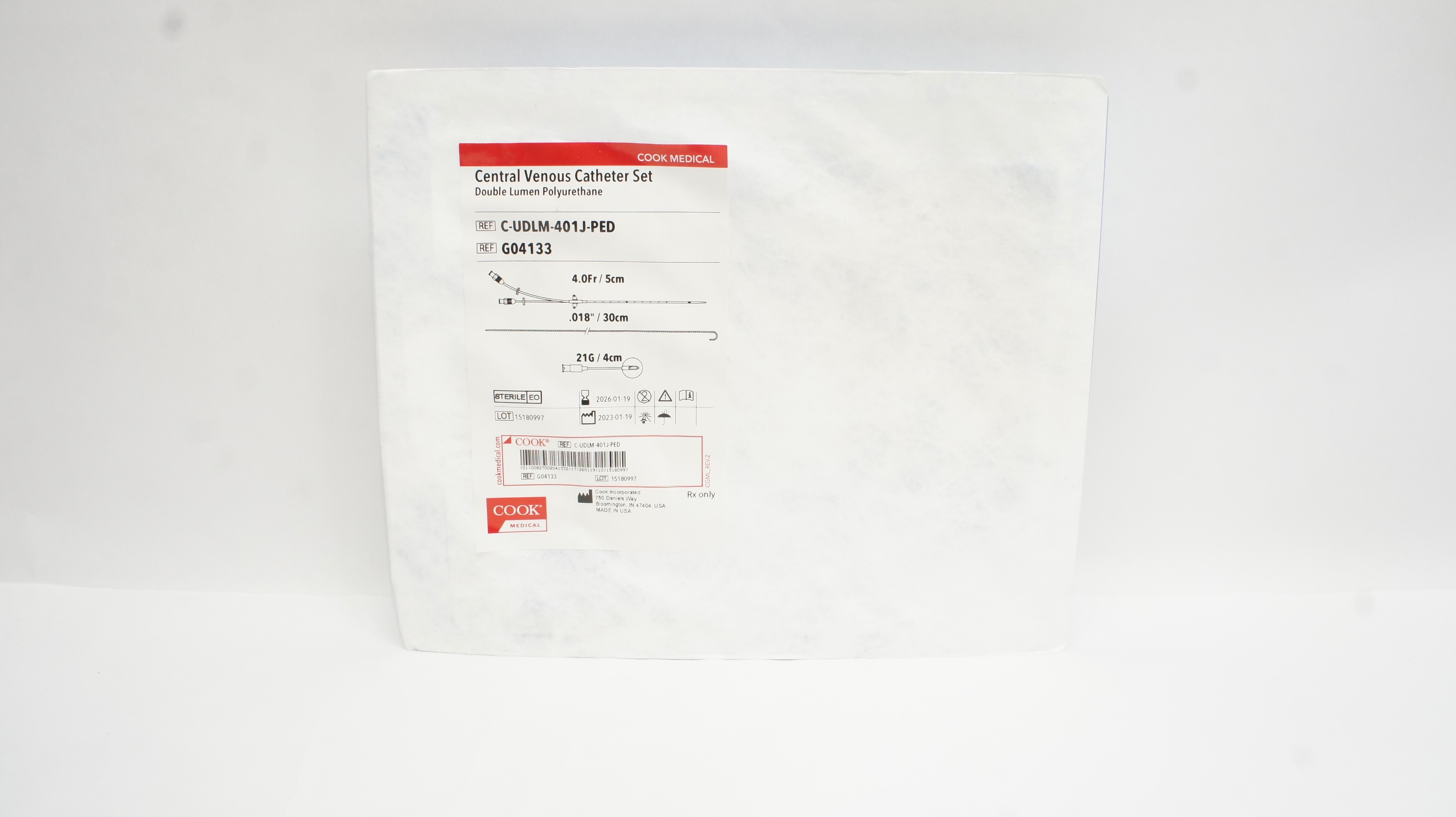 Cook Medical G04133 Central Venous Cath. Set 4.0Fr x .018 inch x 21G