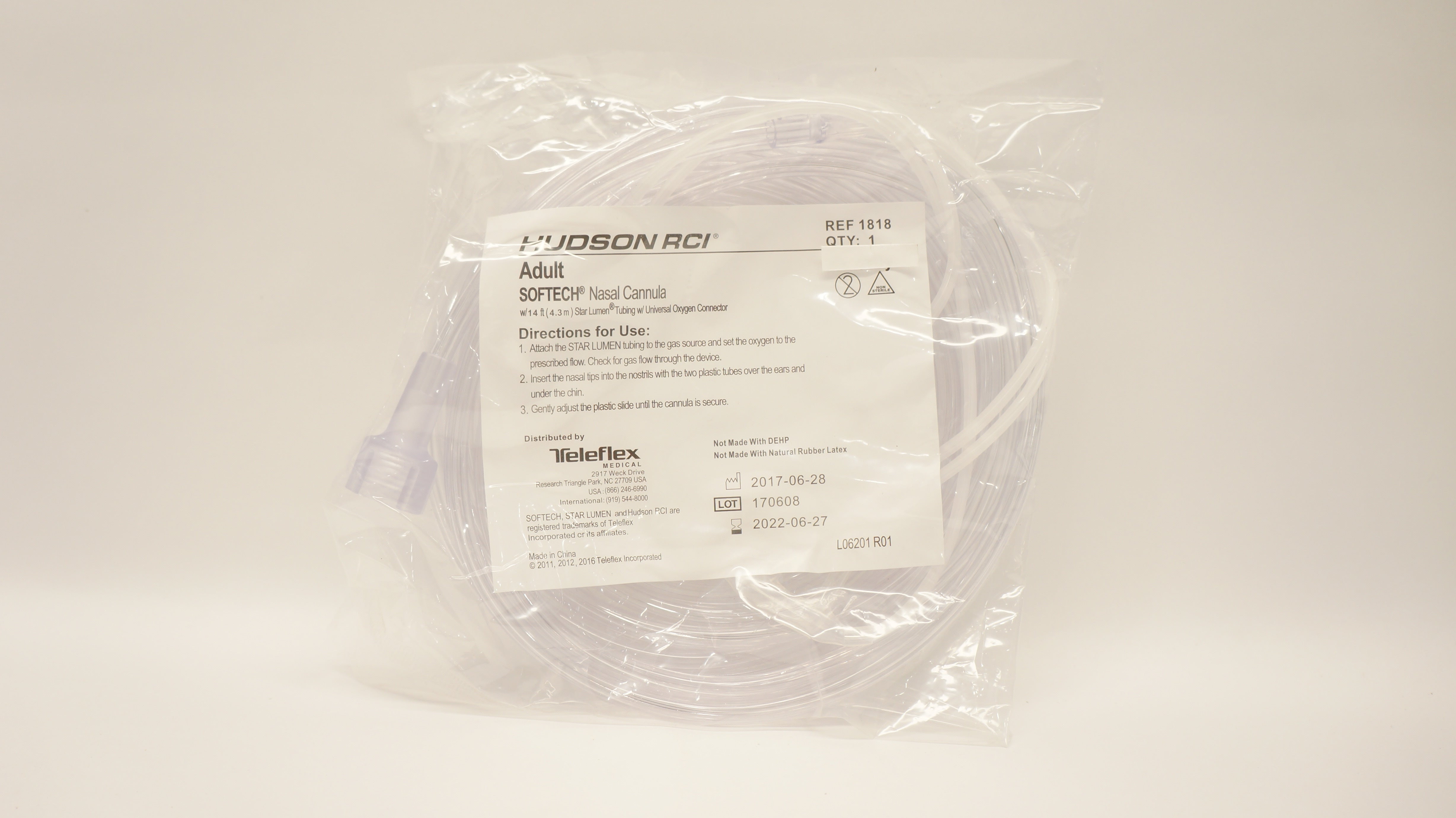 Hudson RCI 1818 Teleflex Cannula, Softech, Adult W/14F Star Lumen Tubing