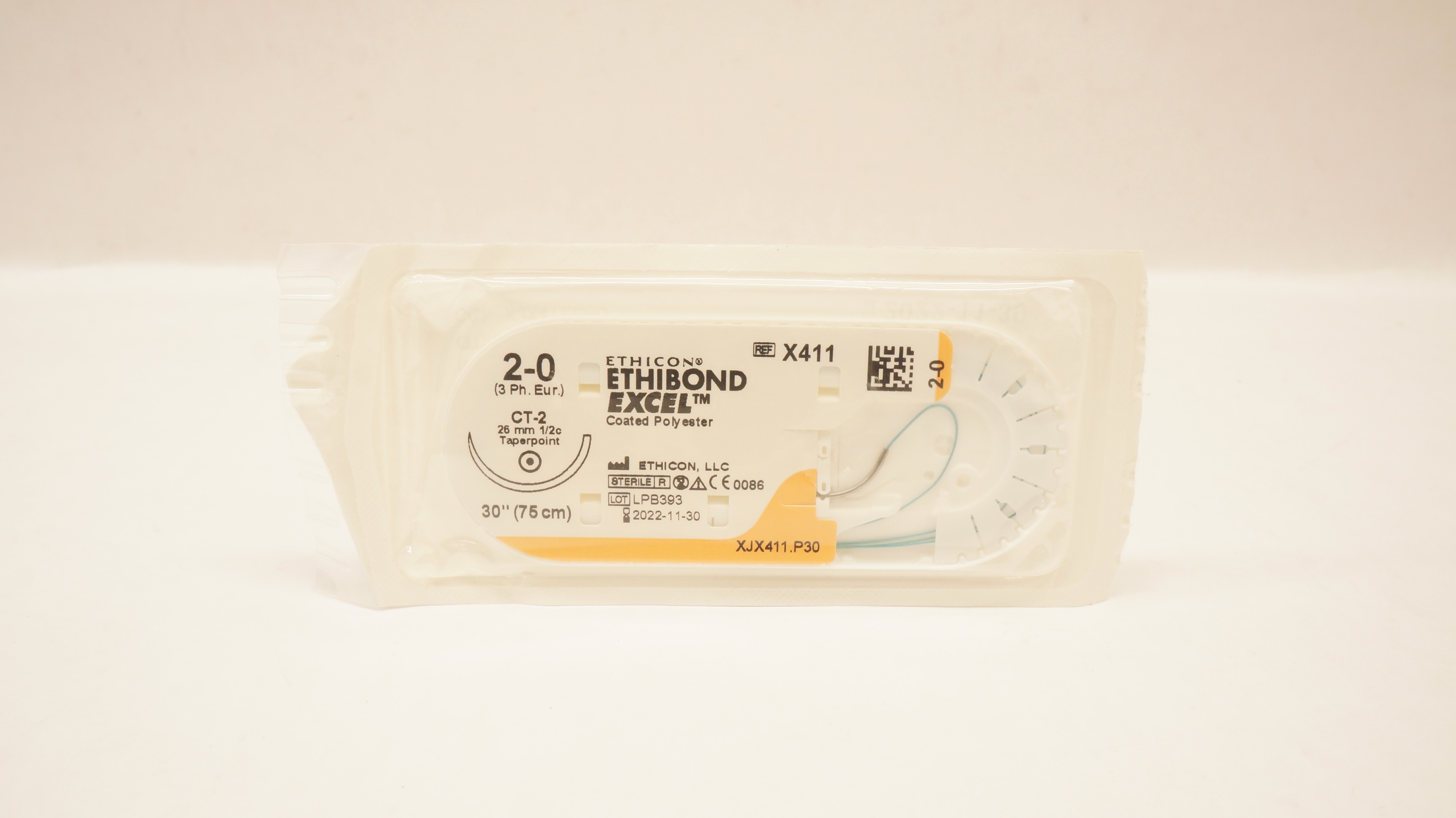 Ethicon X411 2-0 ETHIBOND EXCEL CT-2 26mm 1/2c Taperpoint 30inch (x)