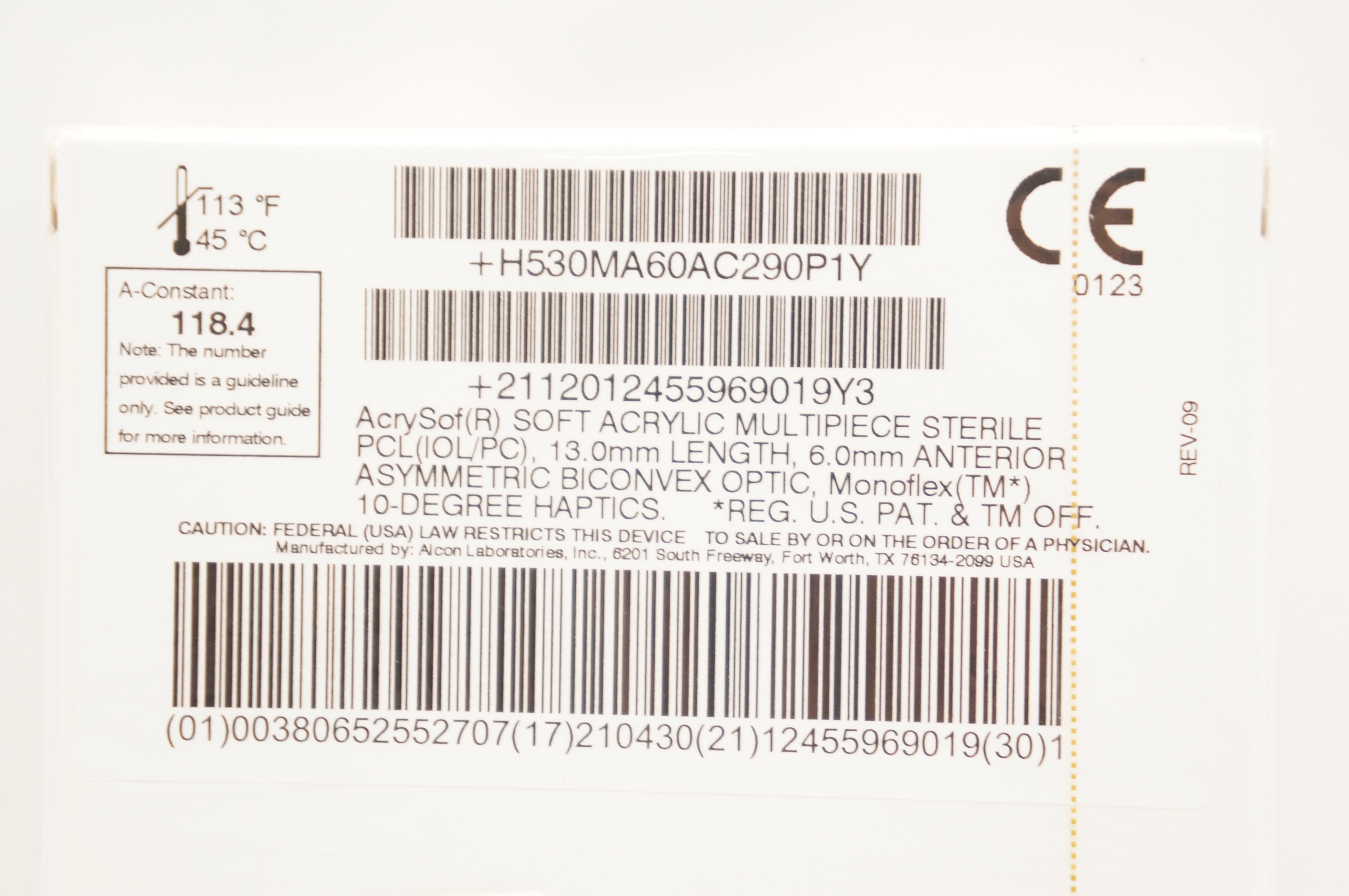 Alcon MA60AC AcrySof Intraocular Lens 29.0D, Length 13.0mm Optic