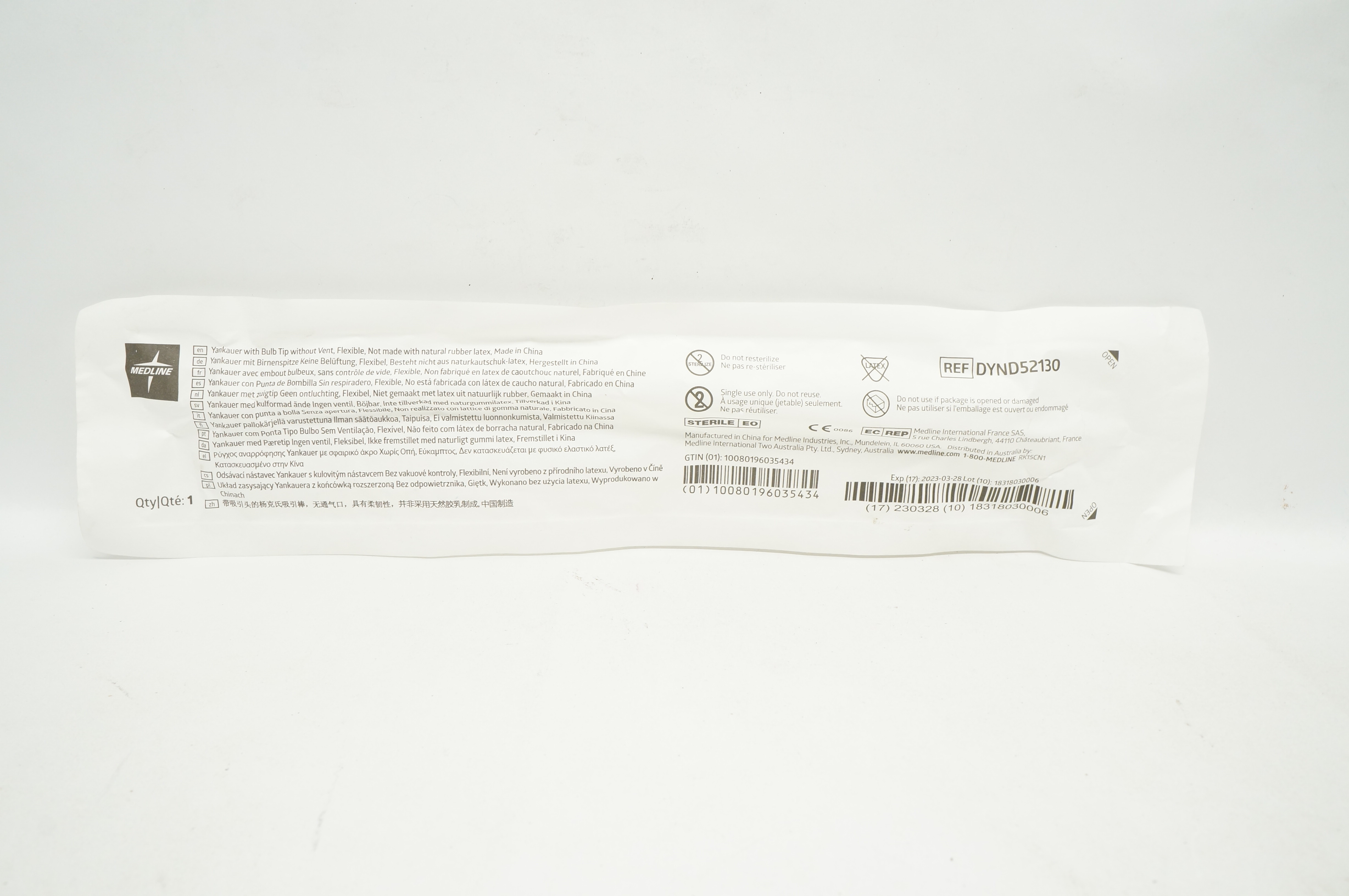 Medline DYND52130 Yankauer With Bulb Tip Without Vent, Flexible