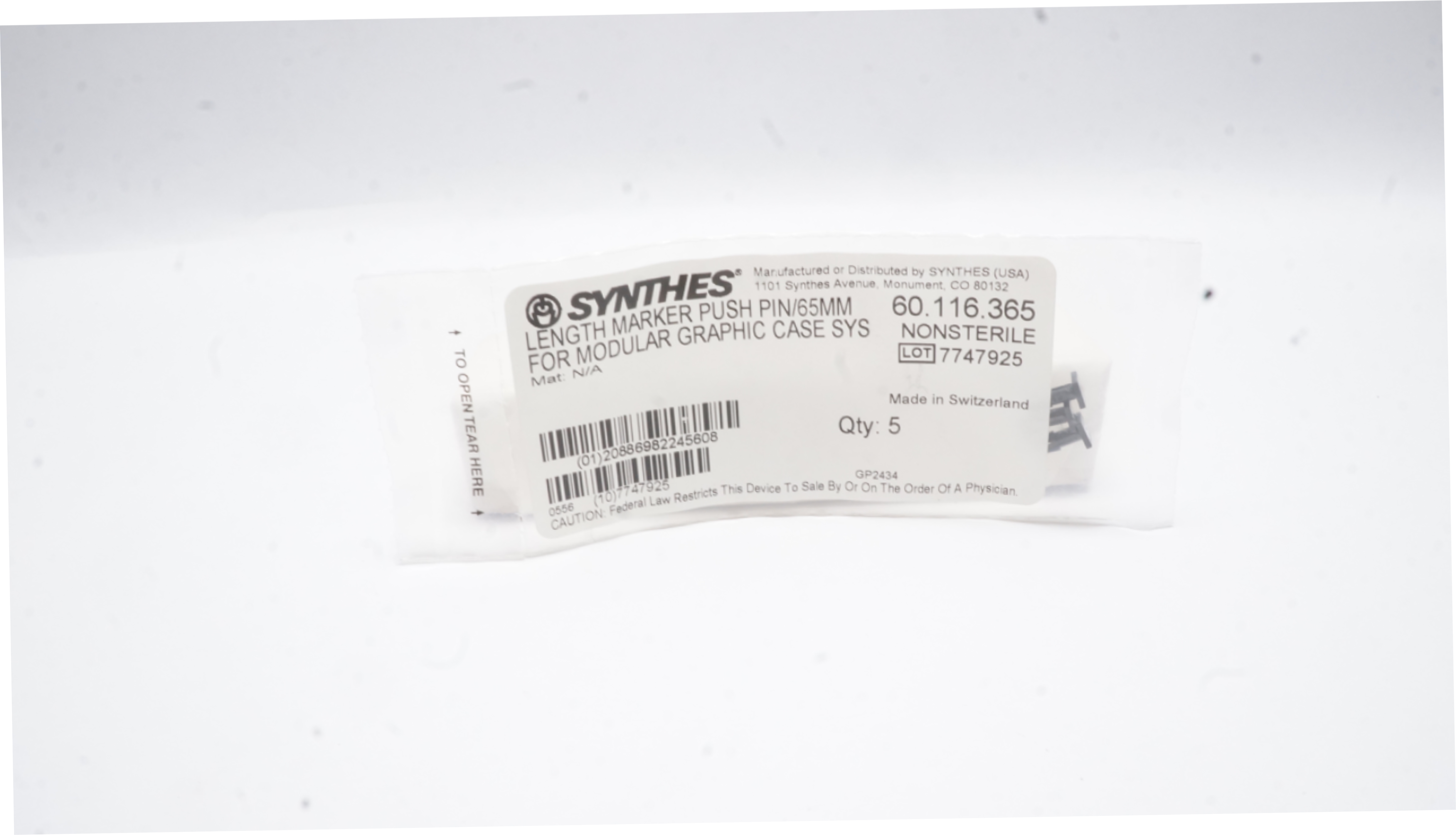 Synthes 60.116.365 Length Marker Push Pin/65mm