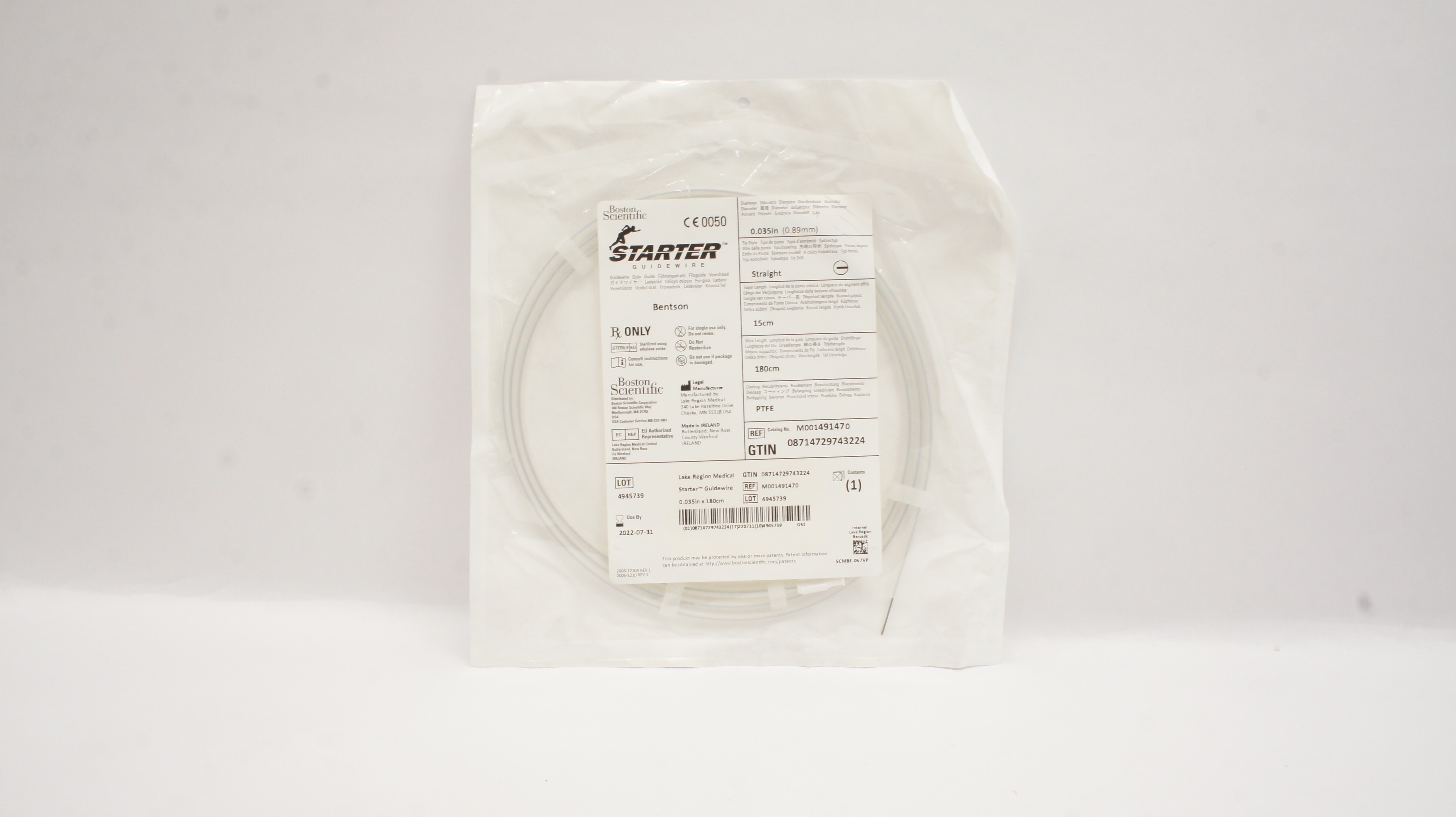 Boston Scientific M001491470 Starter PTFE Guidewire 0.035 inch x 180 cm (x)