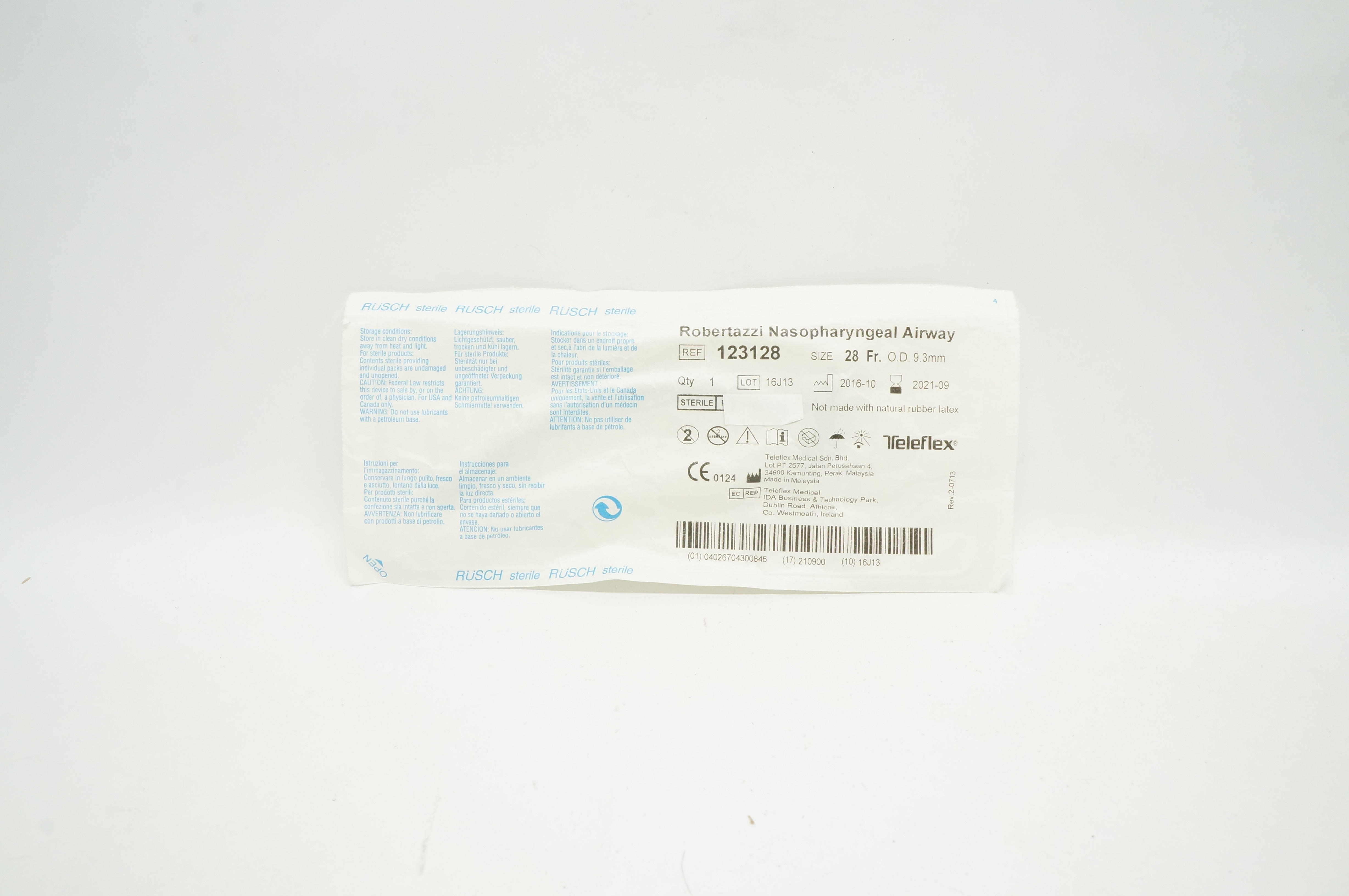 Teleflex 123128 Rusch Robertazzi Nasopharyngeal Airway 28Fr x 9.3mm O.D.