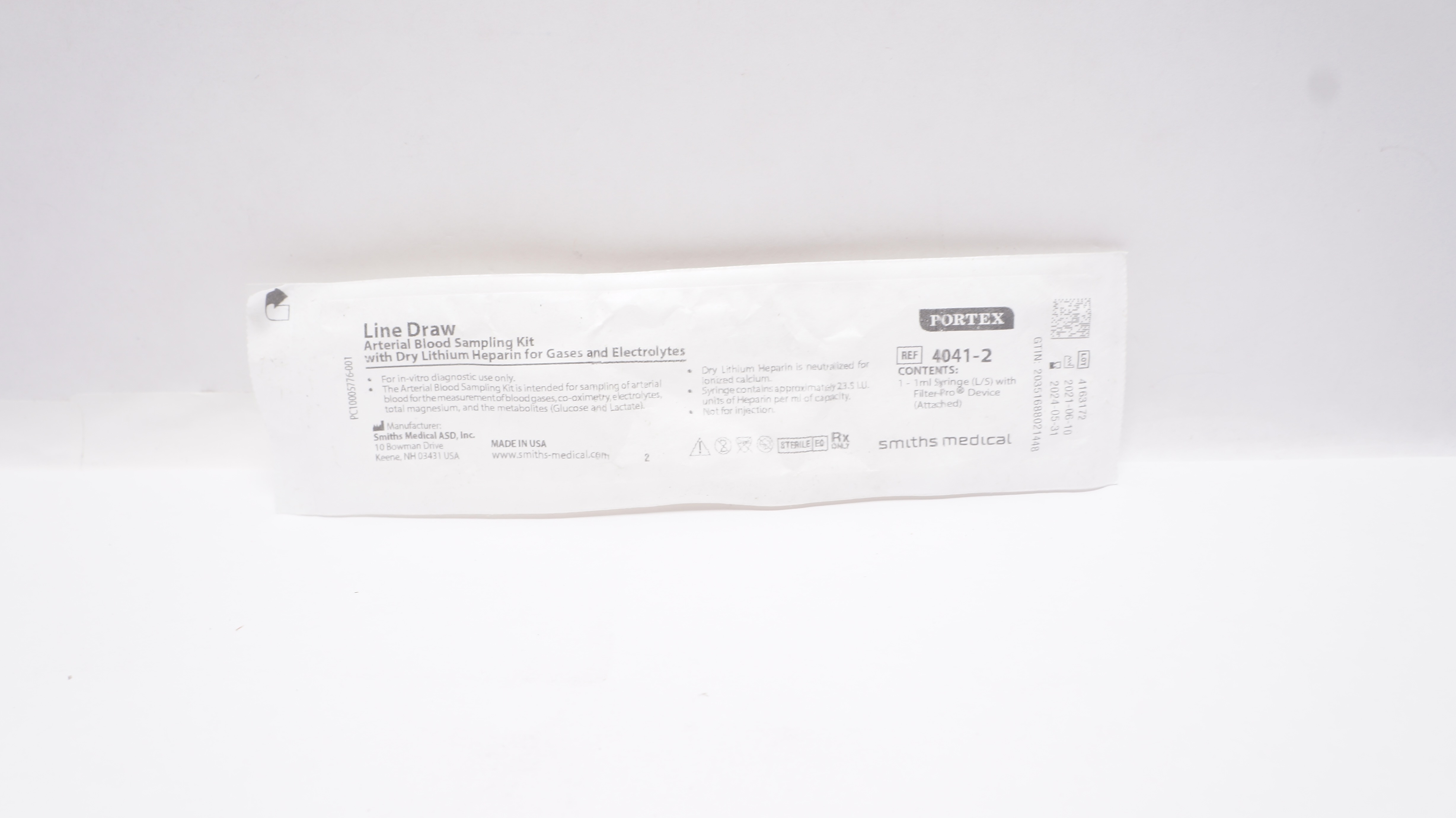 Smiths Medical 4041-2 Portex Line Draw Arterial Blood Sampling Kit