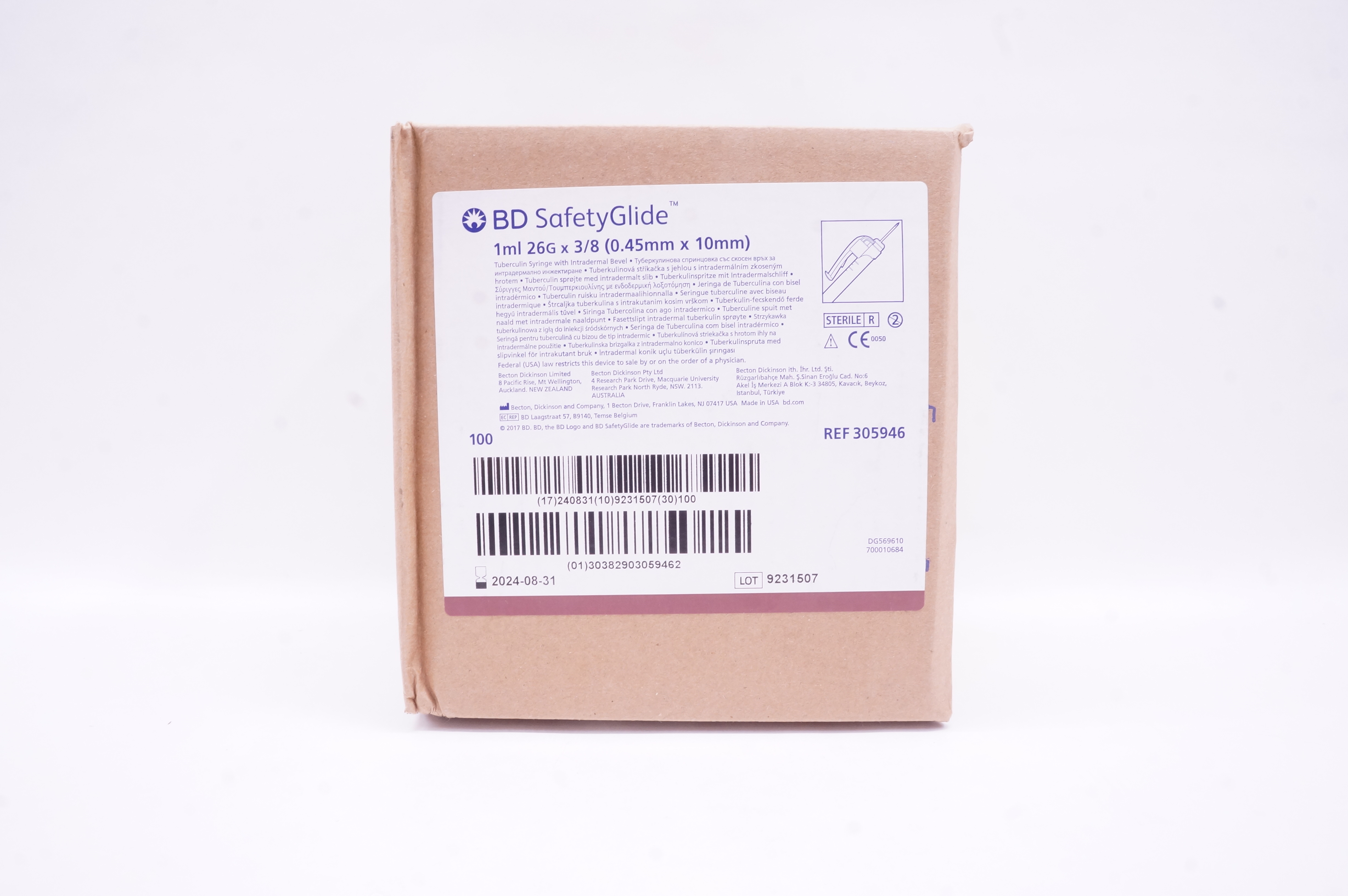 BD 305946 Safety Glide 1ml, 26G x 3/8inch - Box of 100