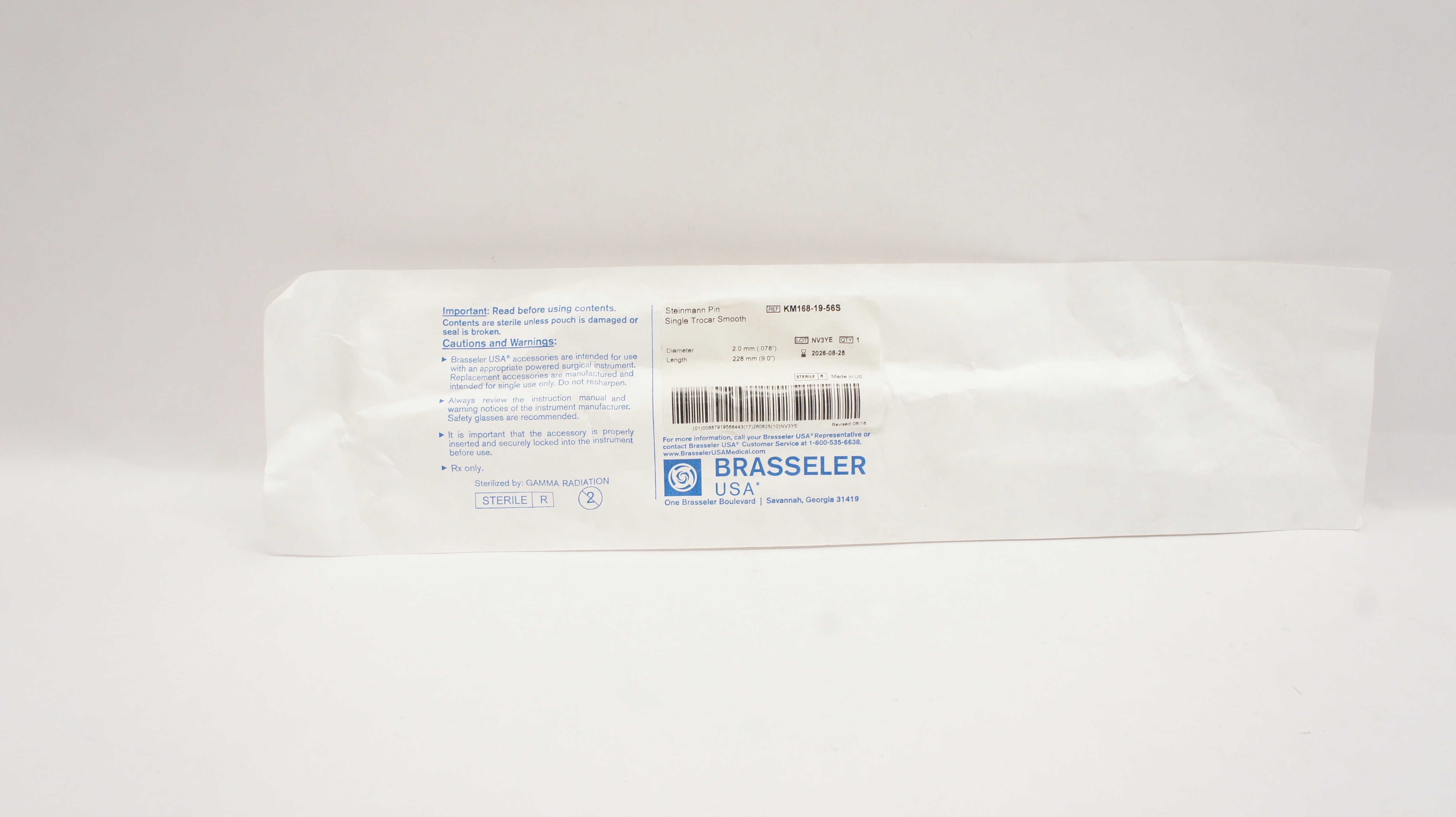 Brasseler KM168-19-96S Steinmann Pin Single Trocar Smooth 2.0mm Diameter 228mm L