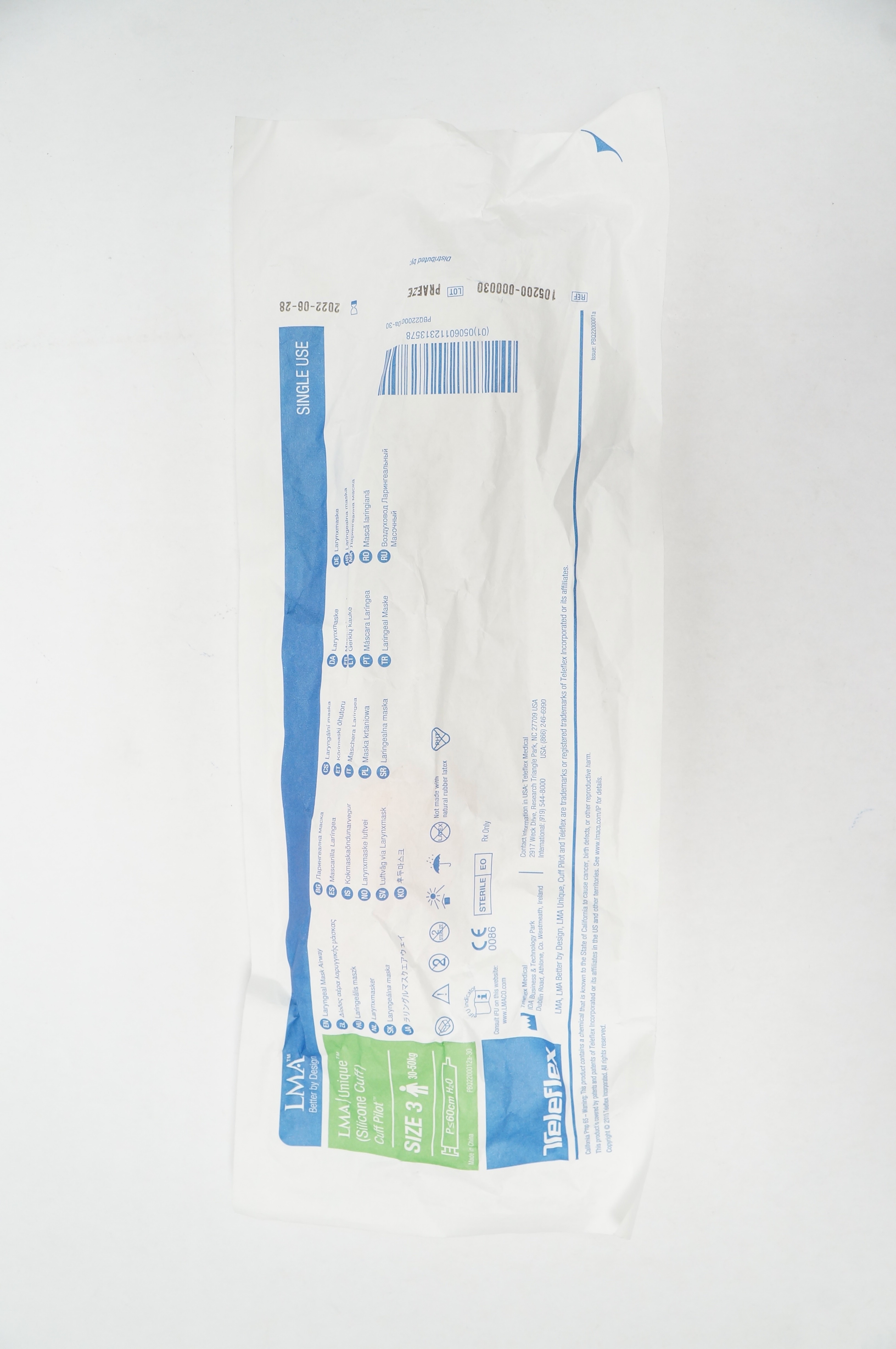 Teleflex 105200-000030 LMA Unique Laryngeal Mask Airway Size 3 30-50kg (x)