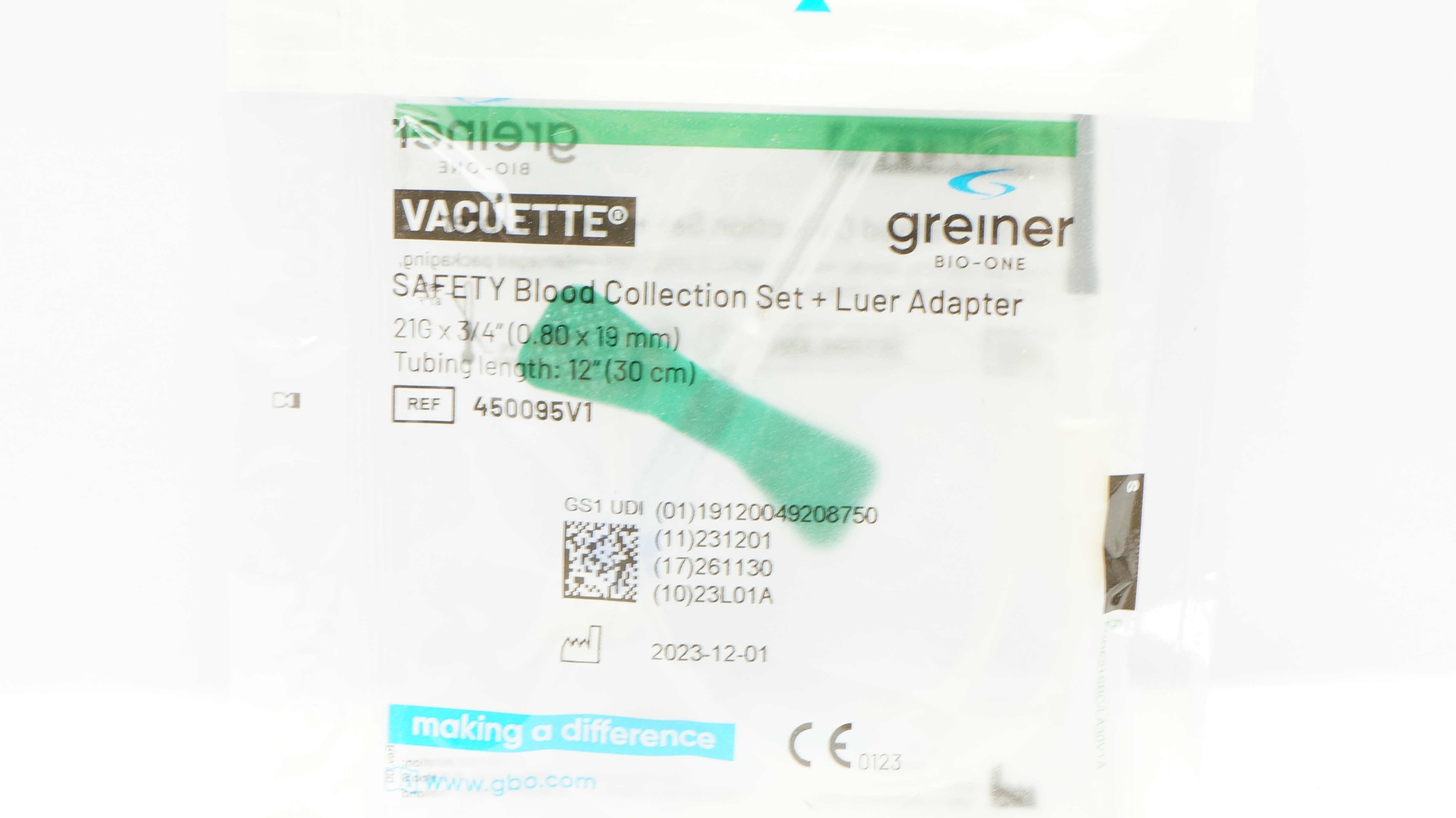 Greiner 450095V1 Vacuette Blood Collection Set + Luer Adapter 21 Ga x 3