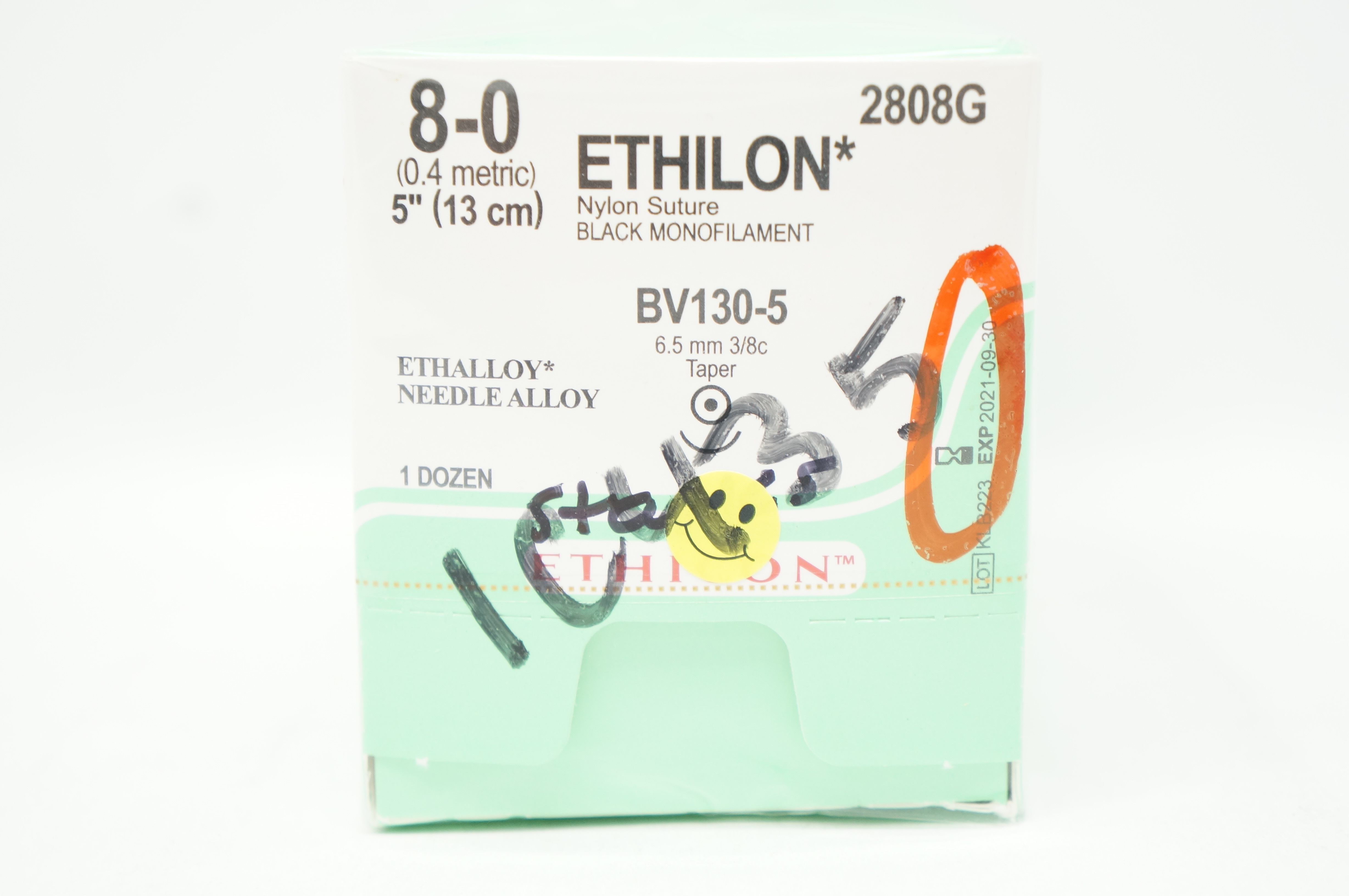 Ethicon 2808G Ethilon Nylon Stre BV130-5 6.5mm 3/8c Taper 5 inch - Box of 12 (x)