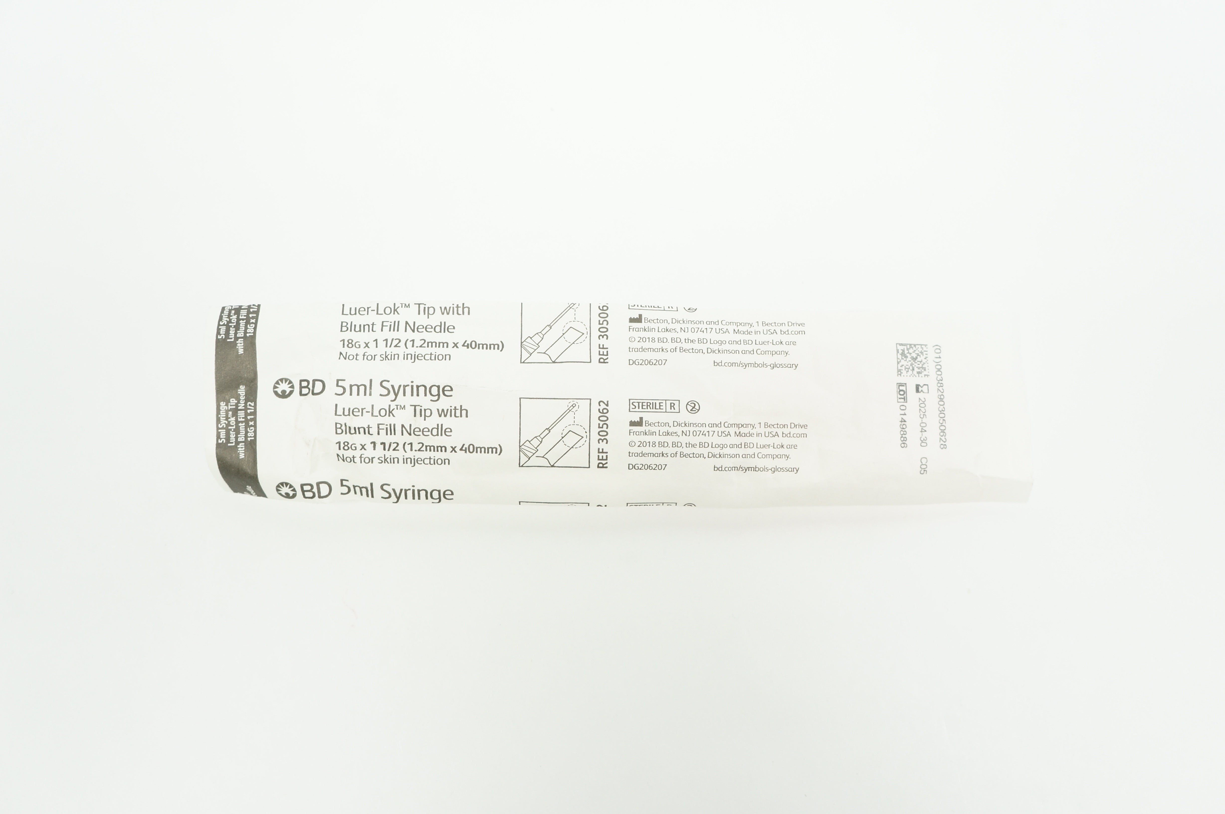 BD 305062 Syringe LuerLock Tip with Blunt Fill Ndle. 5ml 18G x 1 1/2inch