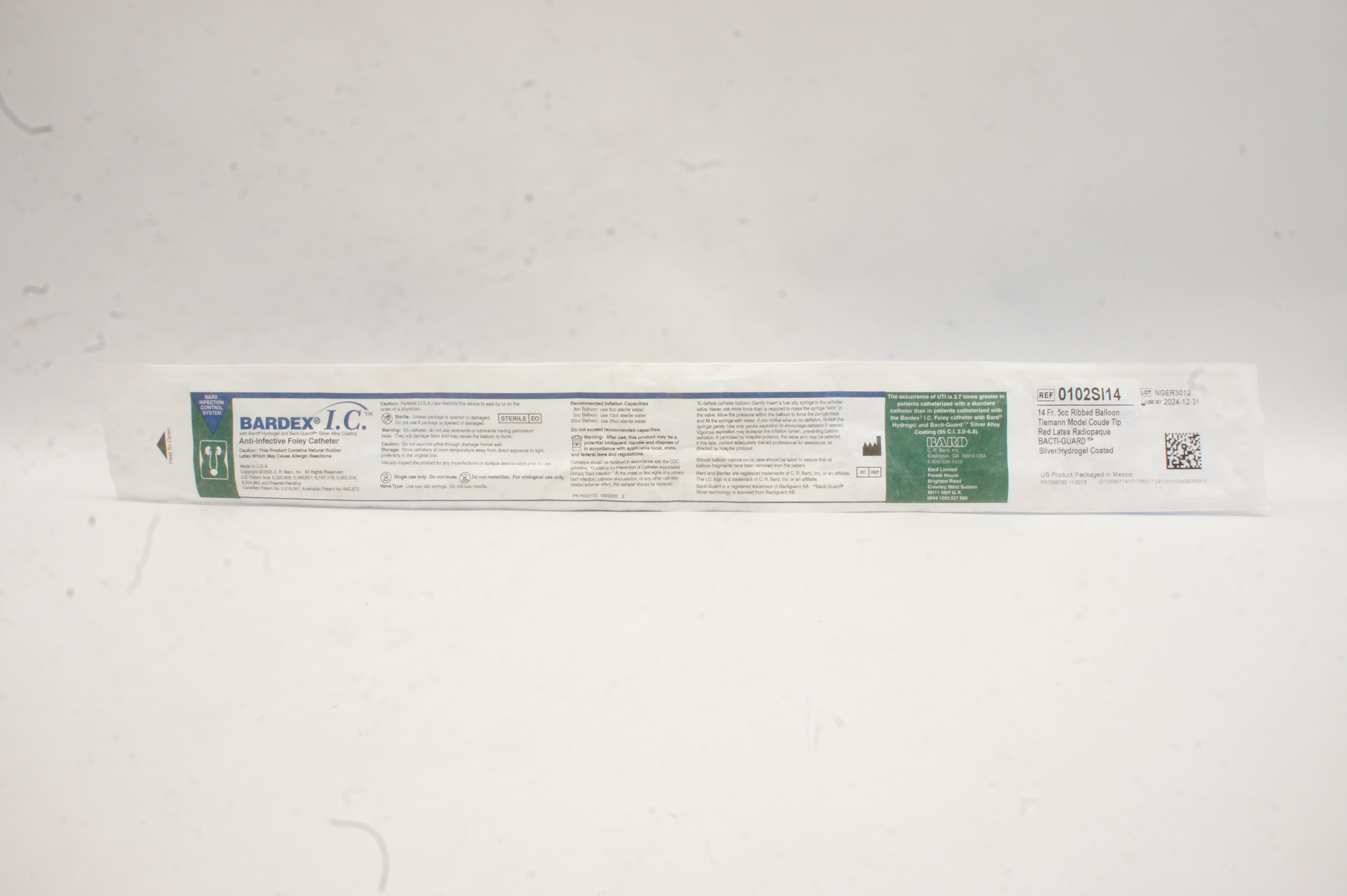 Bard 0102SI14 Bardex I.C. Foley Catheter 14Fr 5cc