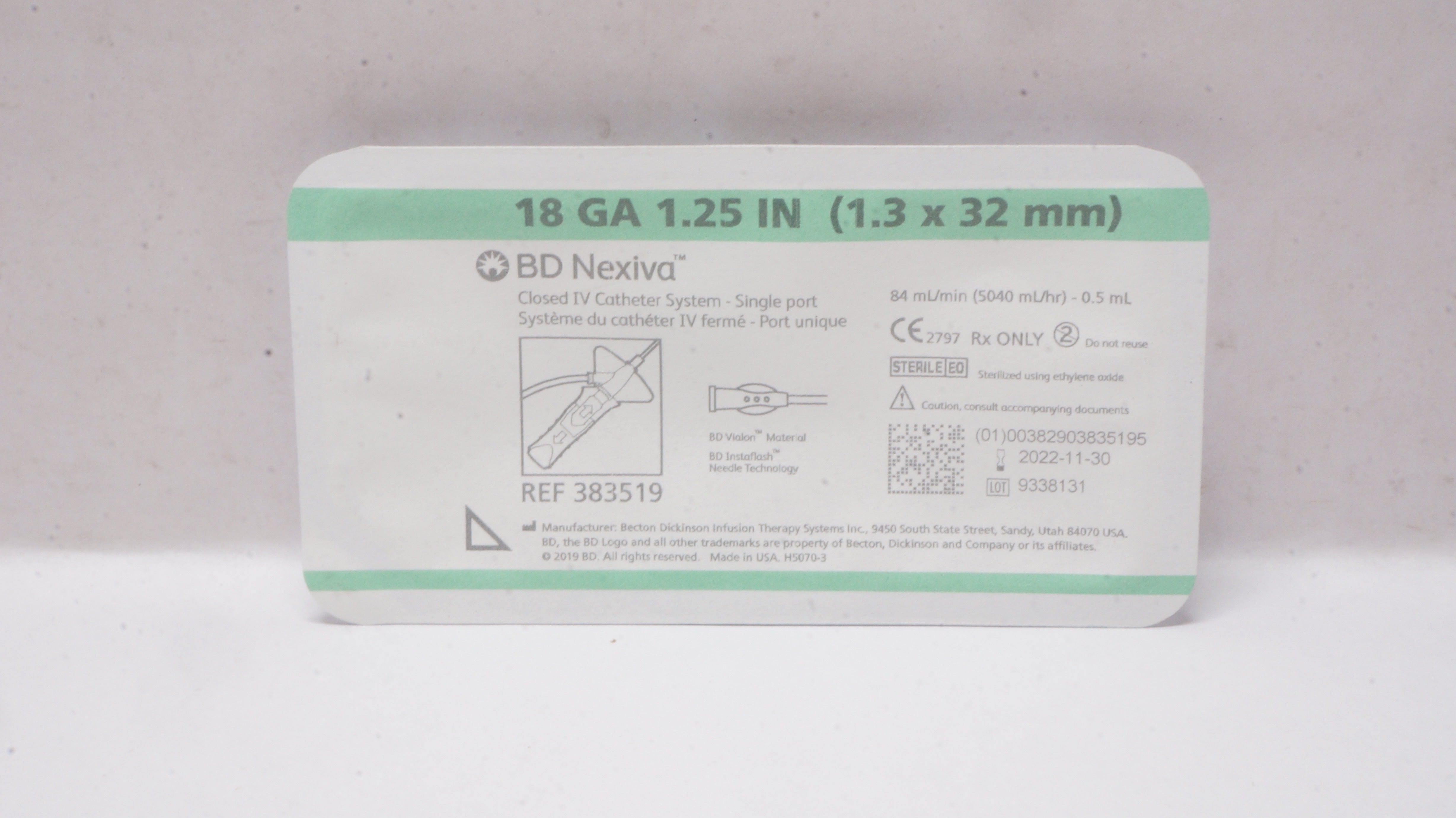 BD 383519 Nexiva Closed IV Cath. System 18Ga x1.25inch 0.5mL (x)