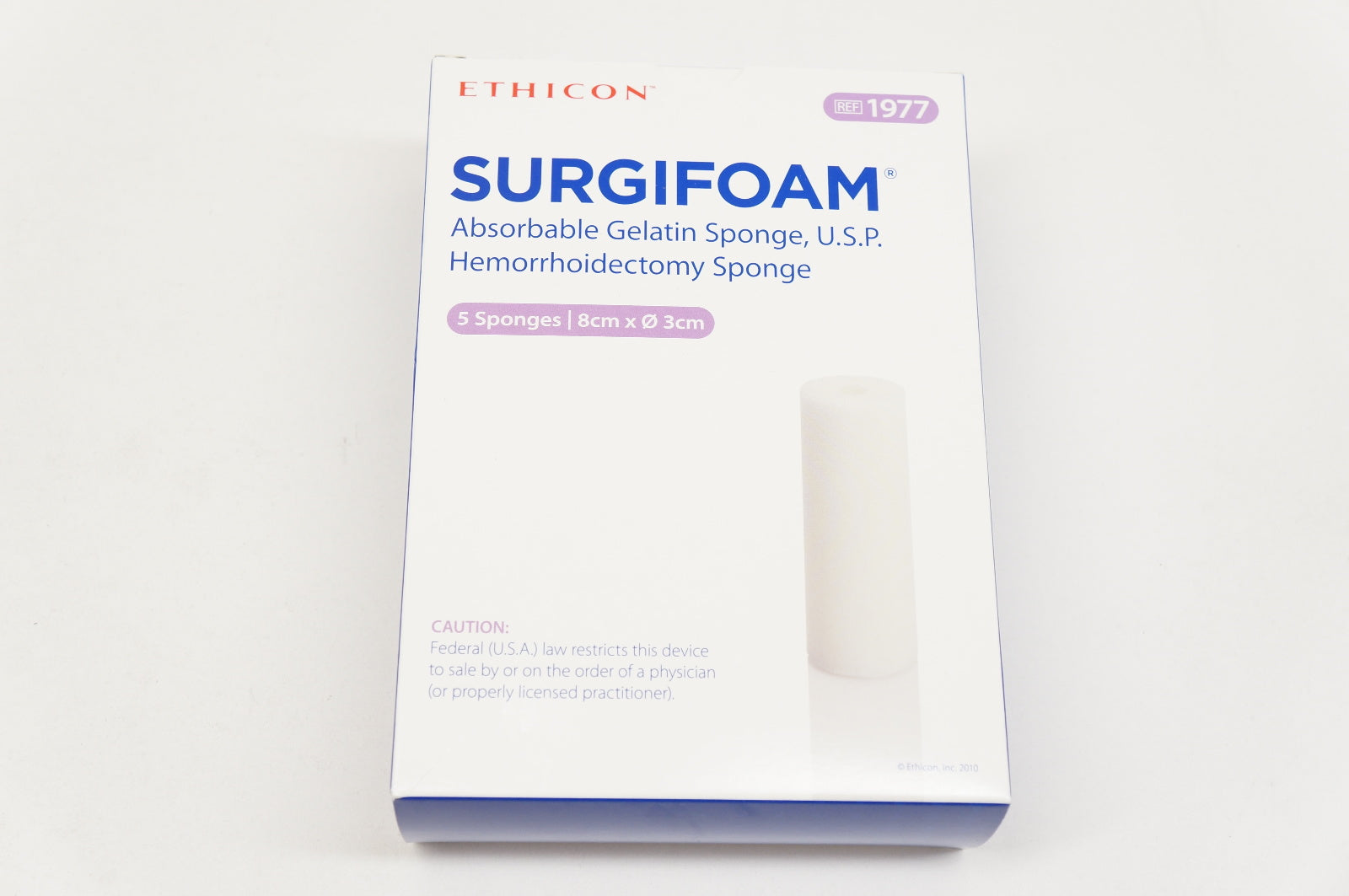 Ethicon 1977 SURGIFOAM Absorbable Gelatin Sponge 8cm x 3cm Box of 5